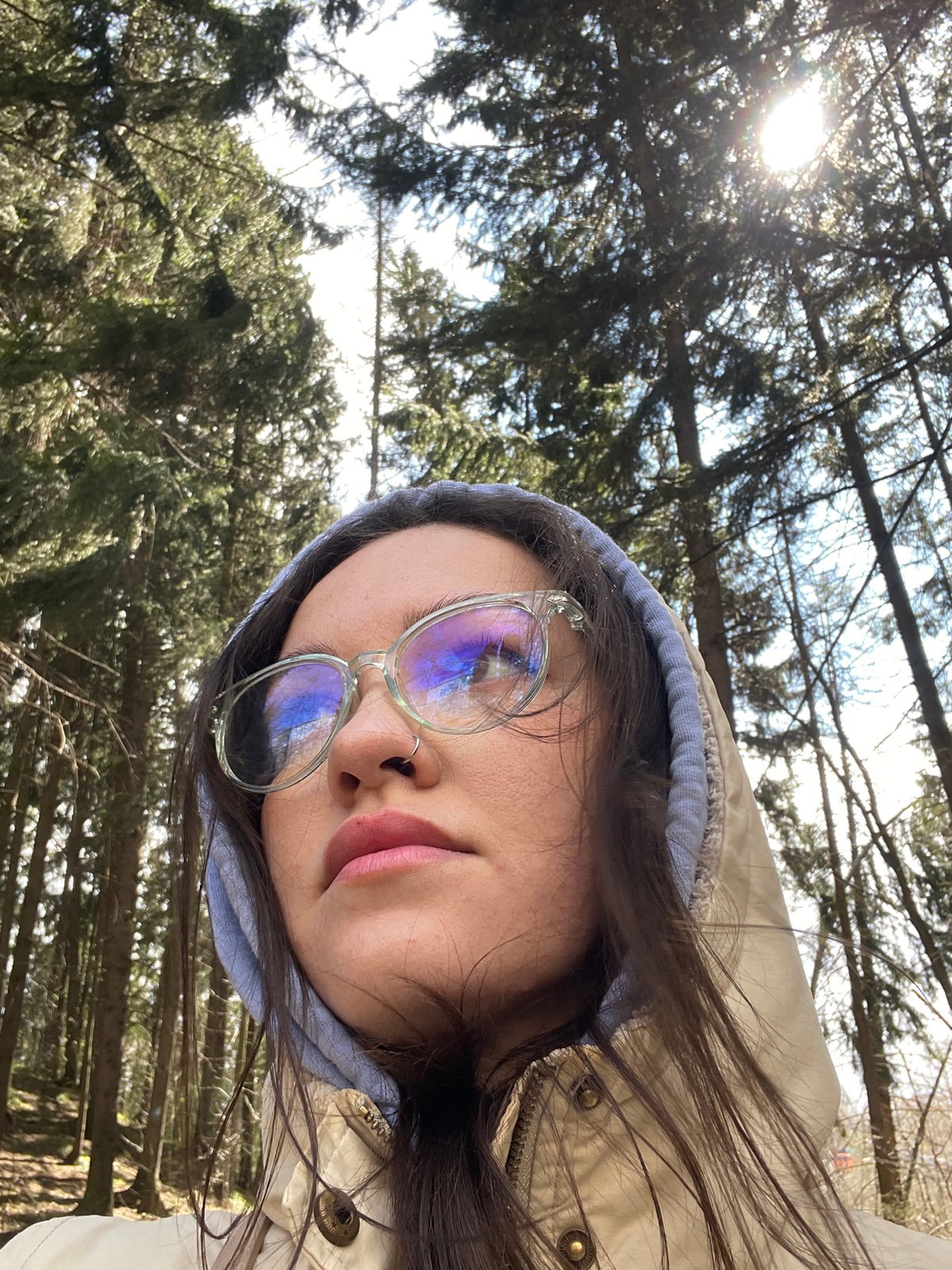 Morning forest walk documented through selfies in Izhevsk