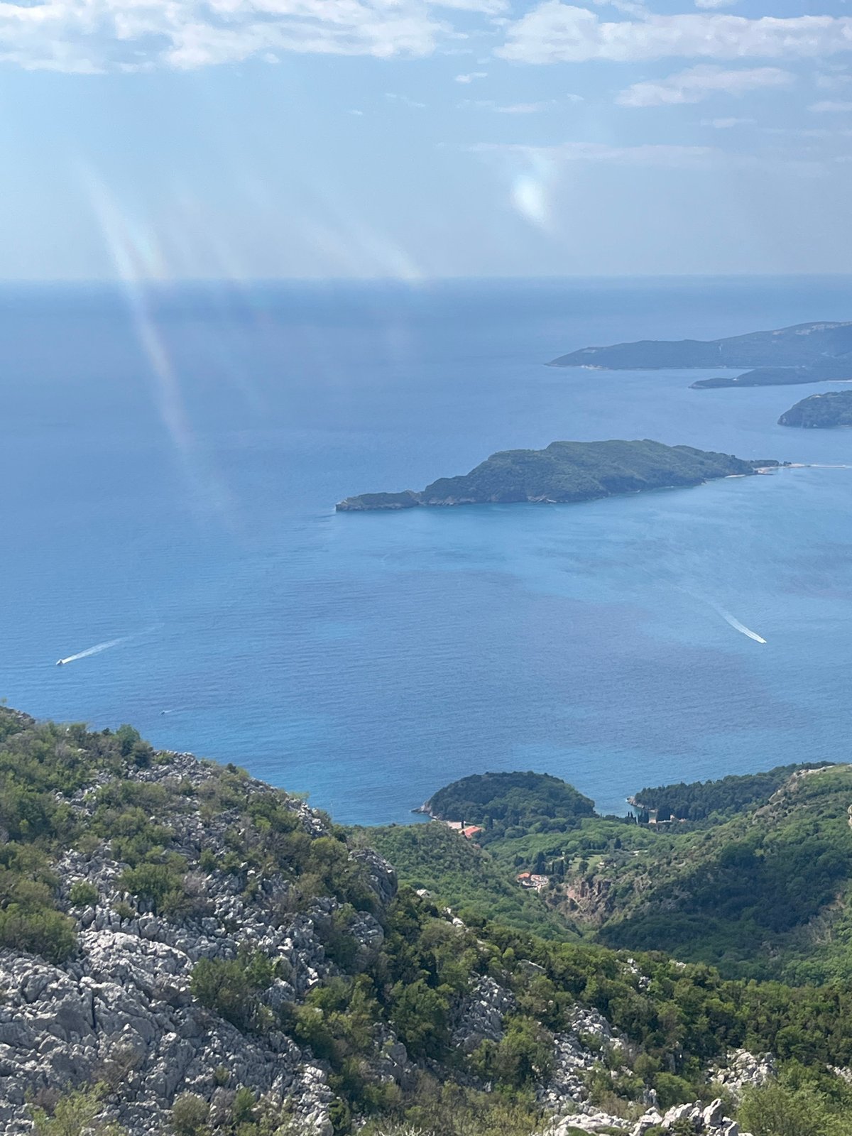 Scenic Adriatic islands photographed from Montenegro coastline