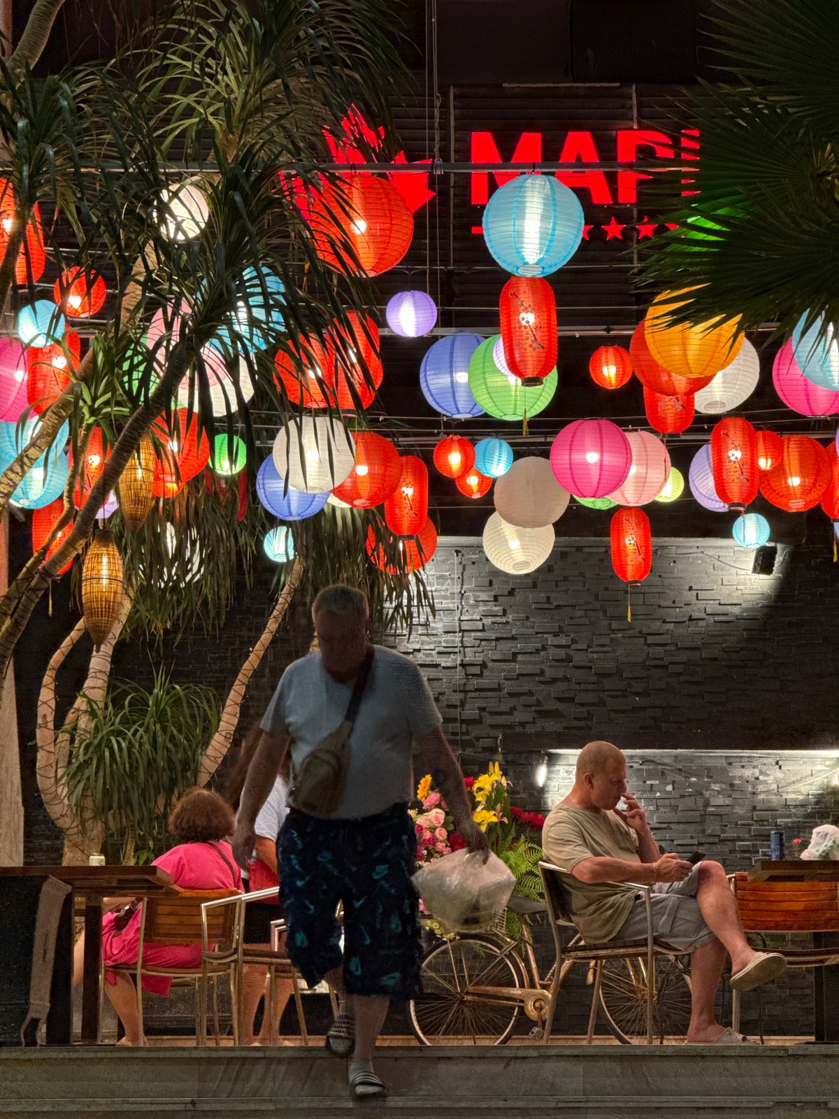 Nighttime street scenes documented in decorated Nha Trang Vietnam