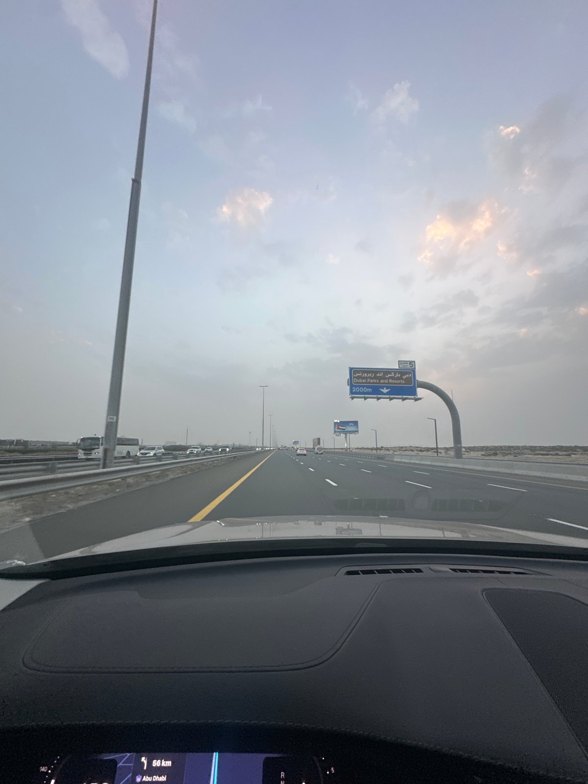 Traffic observed on Dubai highway from vehicle dashboard view