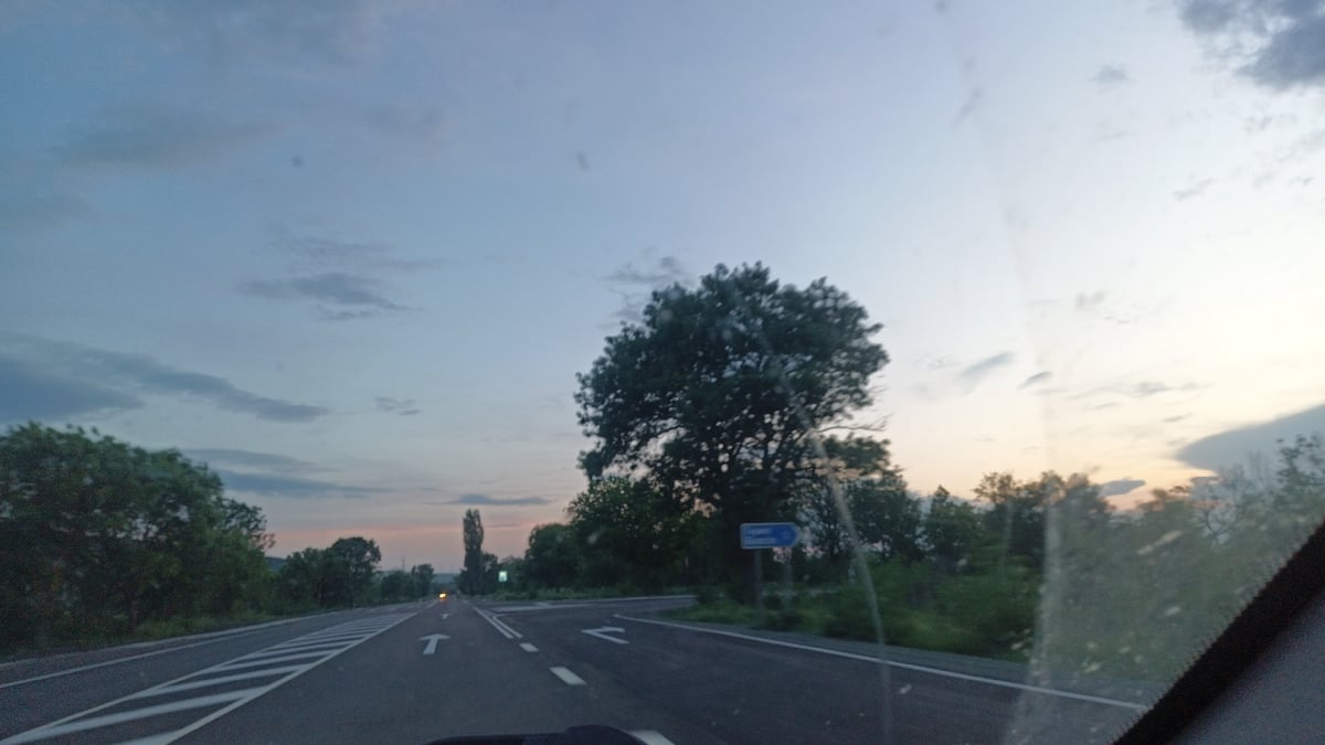 Driver documents road view approaching Glumche, Bulgaria intersection