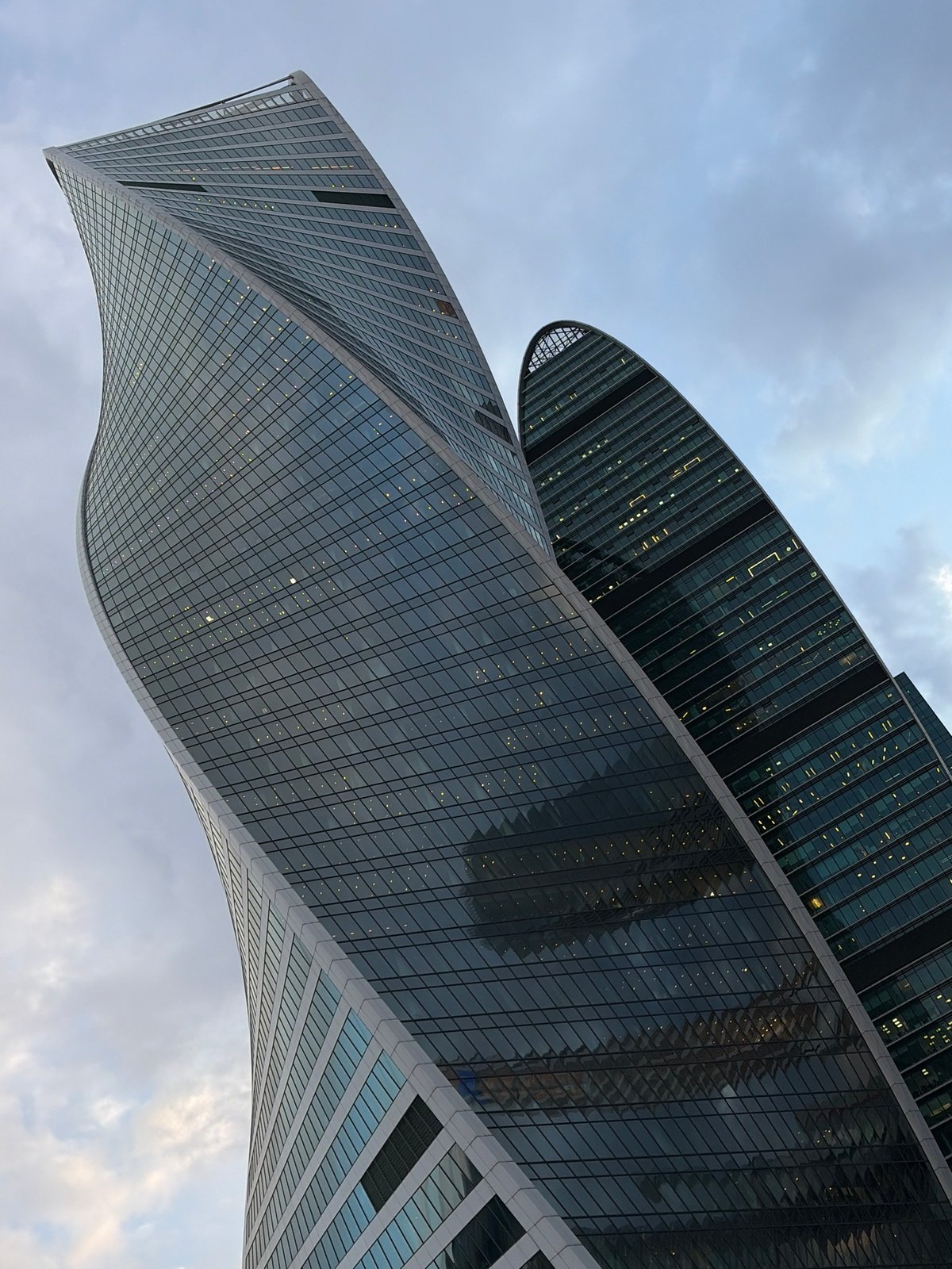 Modern Moscow skyscrapers photographed from ground level