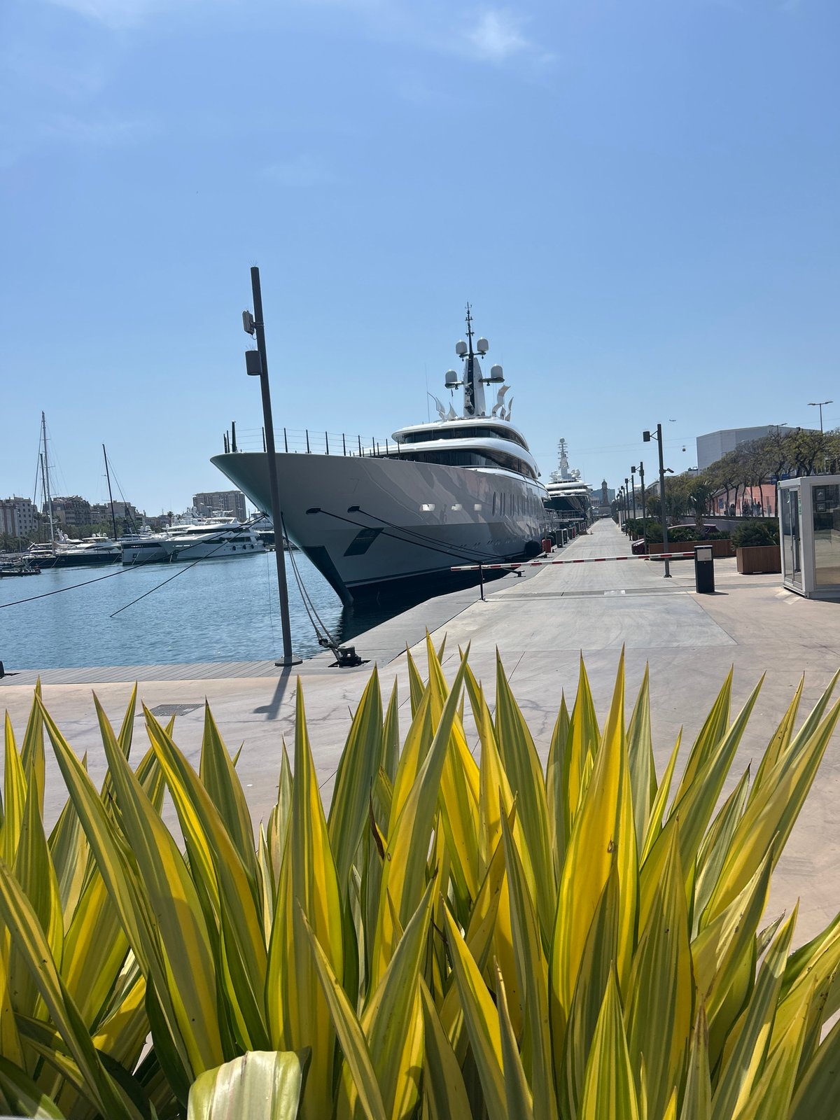 Barcelona waterfront sees typical weekend activity during sunny morning