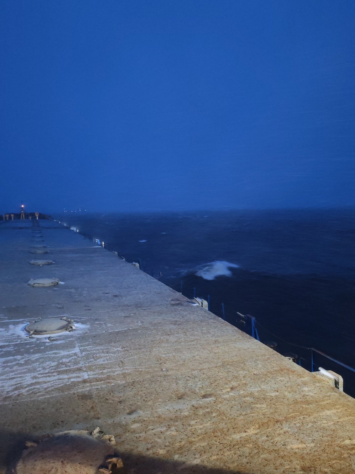 Ship passenger documents nighttime voyage near Shcheleiki, Russia