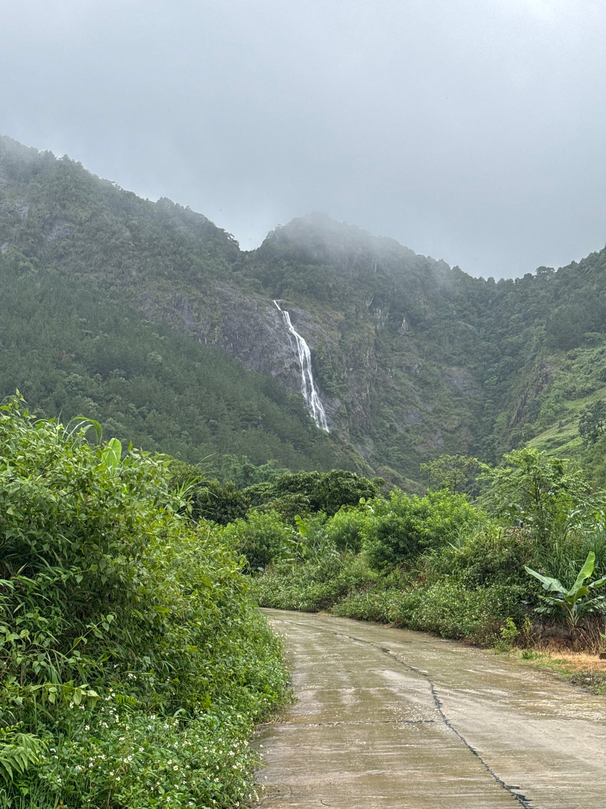 Rainy morning journey documented in mountainous Hồ Thầu, Vietnam