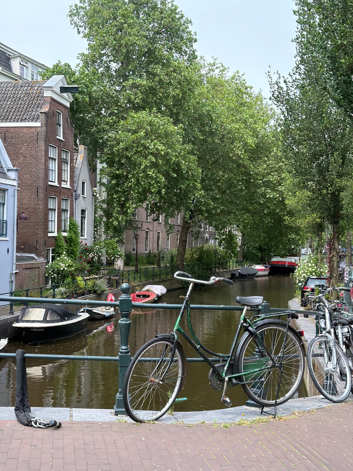 Amsterdam canal and cafe scenes captured during afternoon