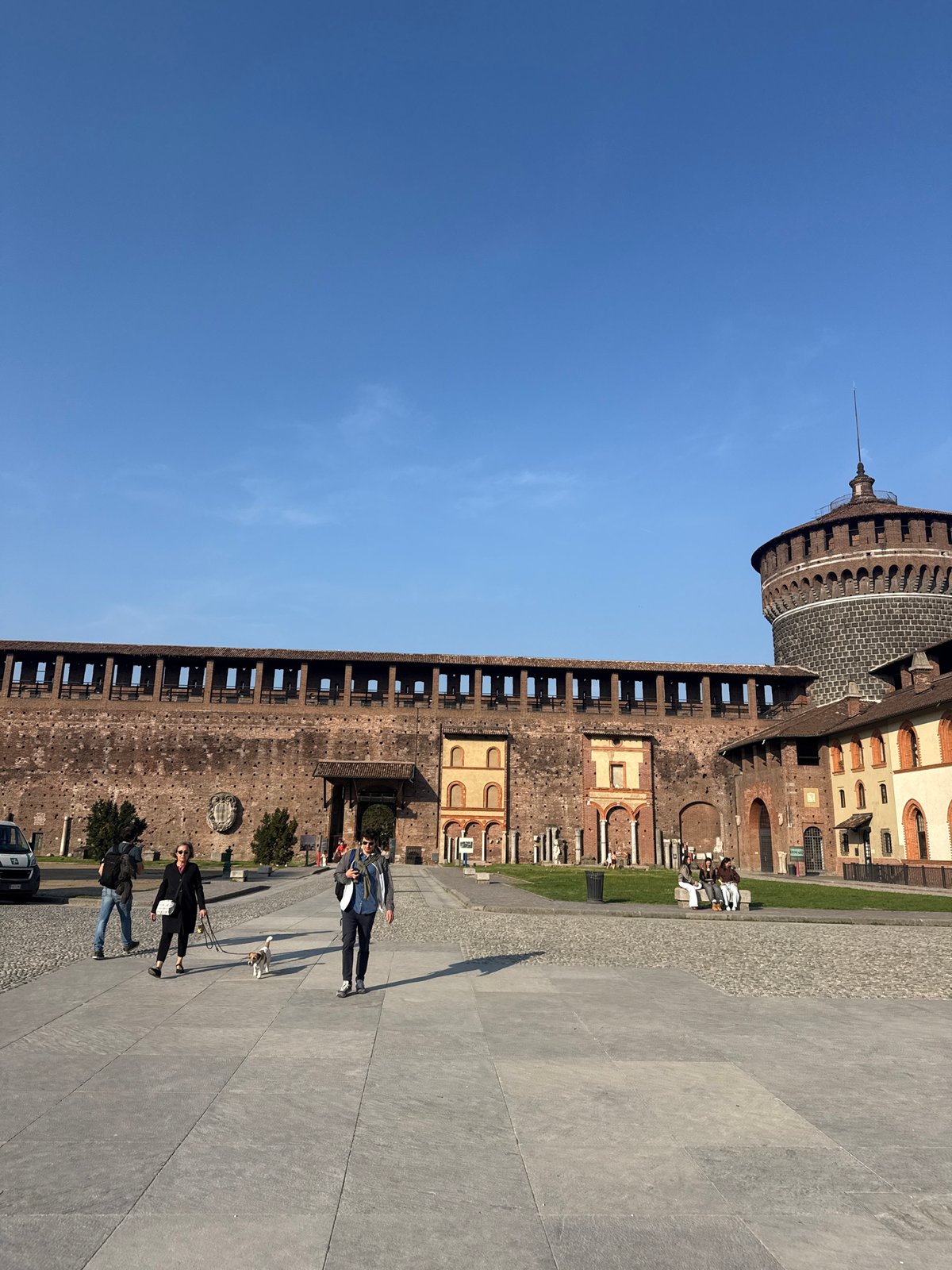 Sunny day at Milan's historic Sforza Castle documented