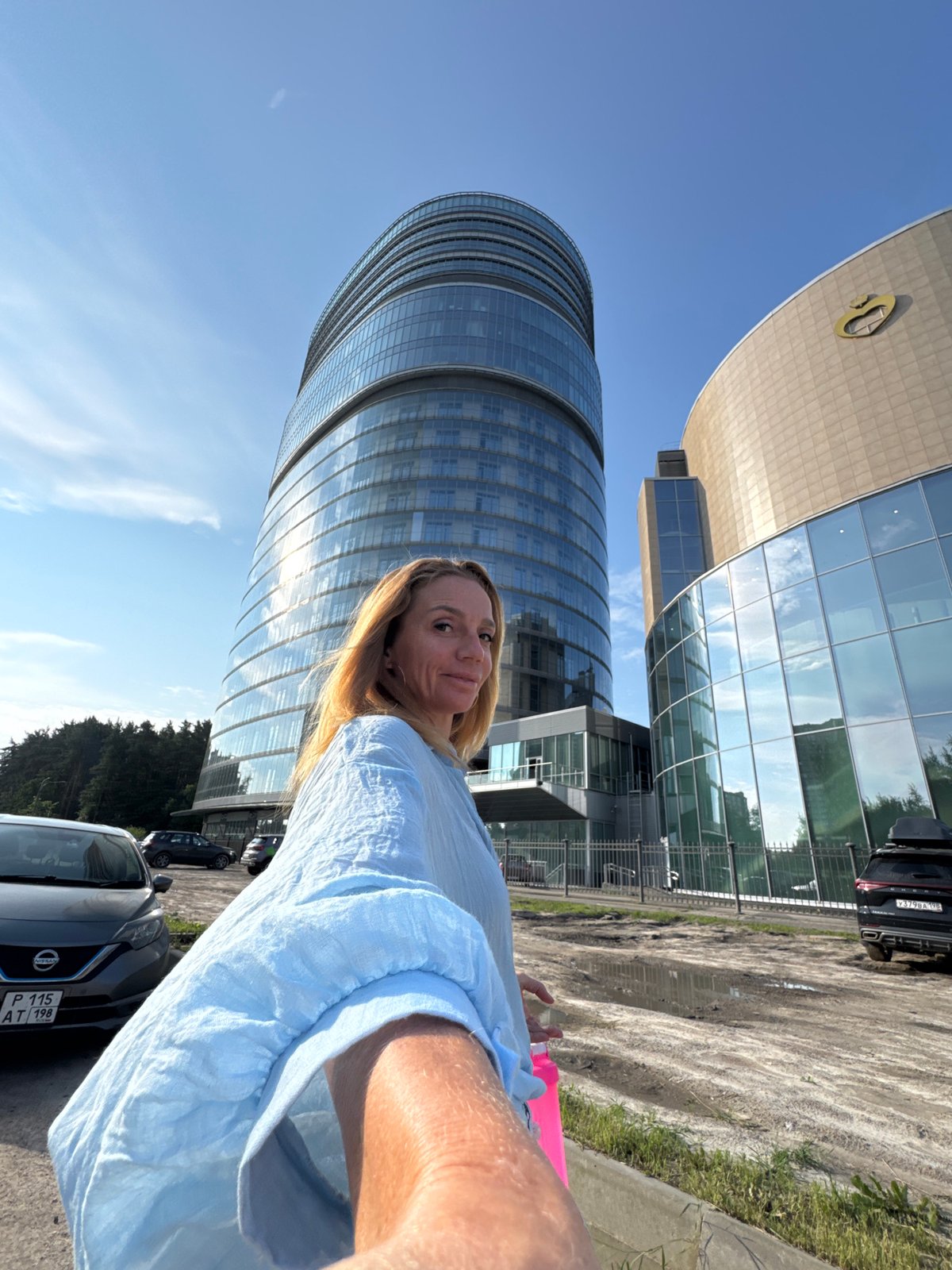 Outside Almazov Medical Center, Saint Petersburg, summer morning