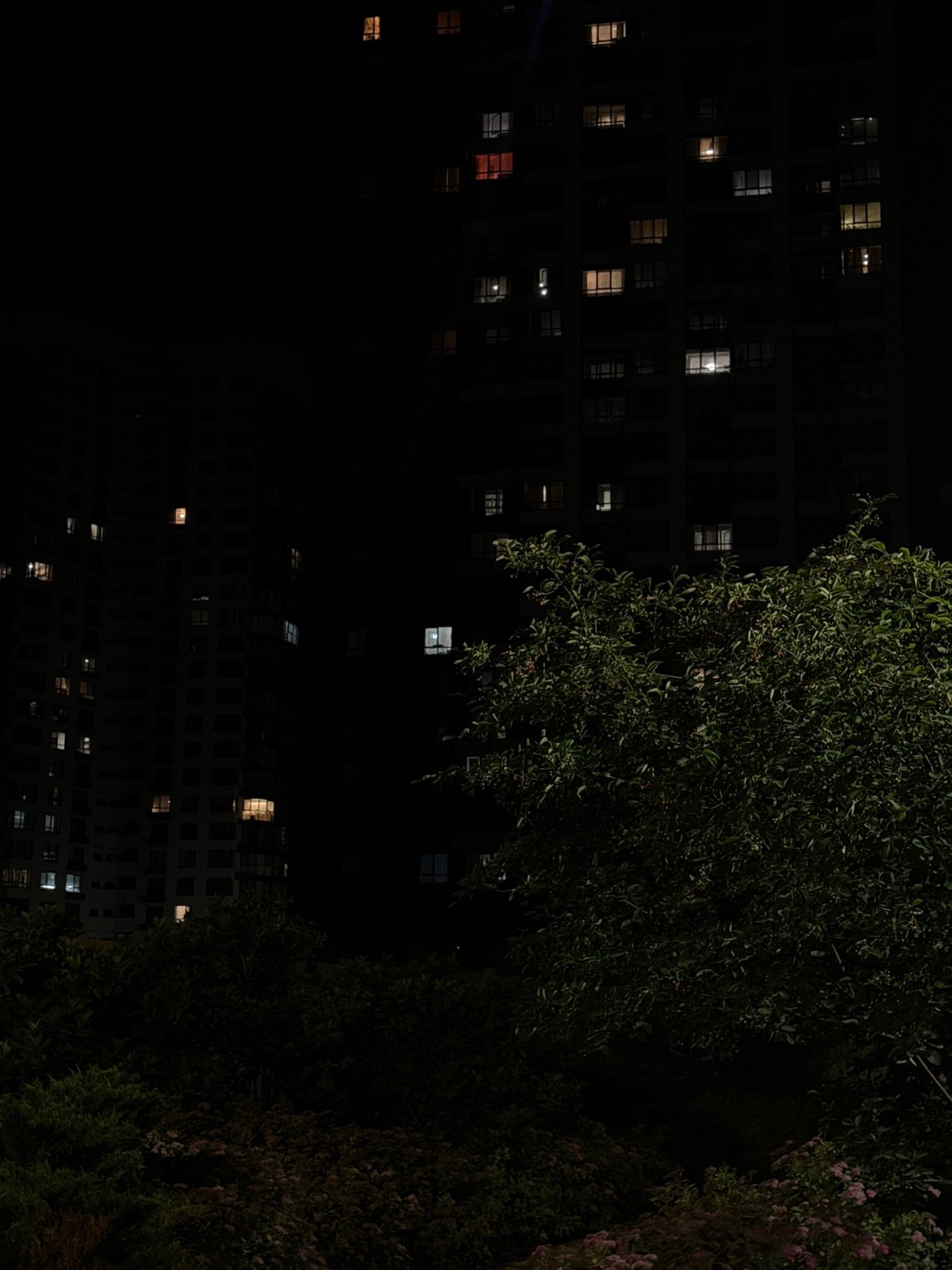 Evening scenes documented around Kyiv apartment complex and park