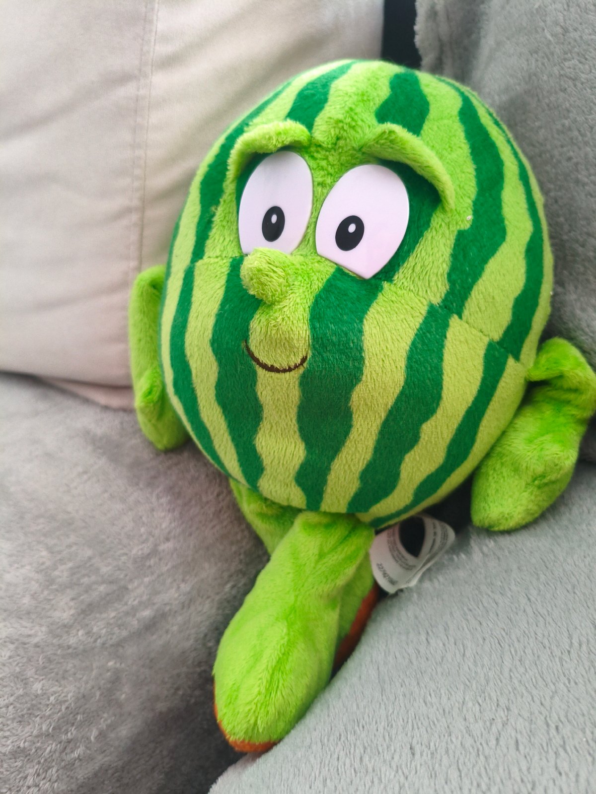 Watermelon plush toy spotted on couch in Plovdiv