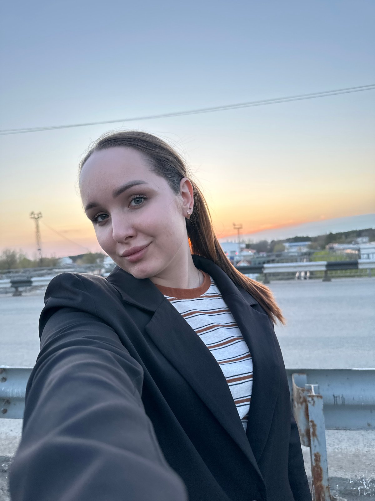 Woman photographed at sunset across multiple Chaikovsky locations