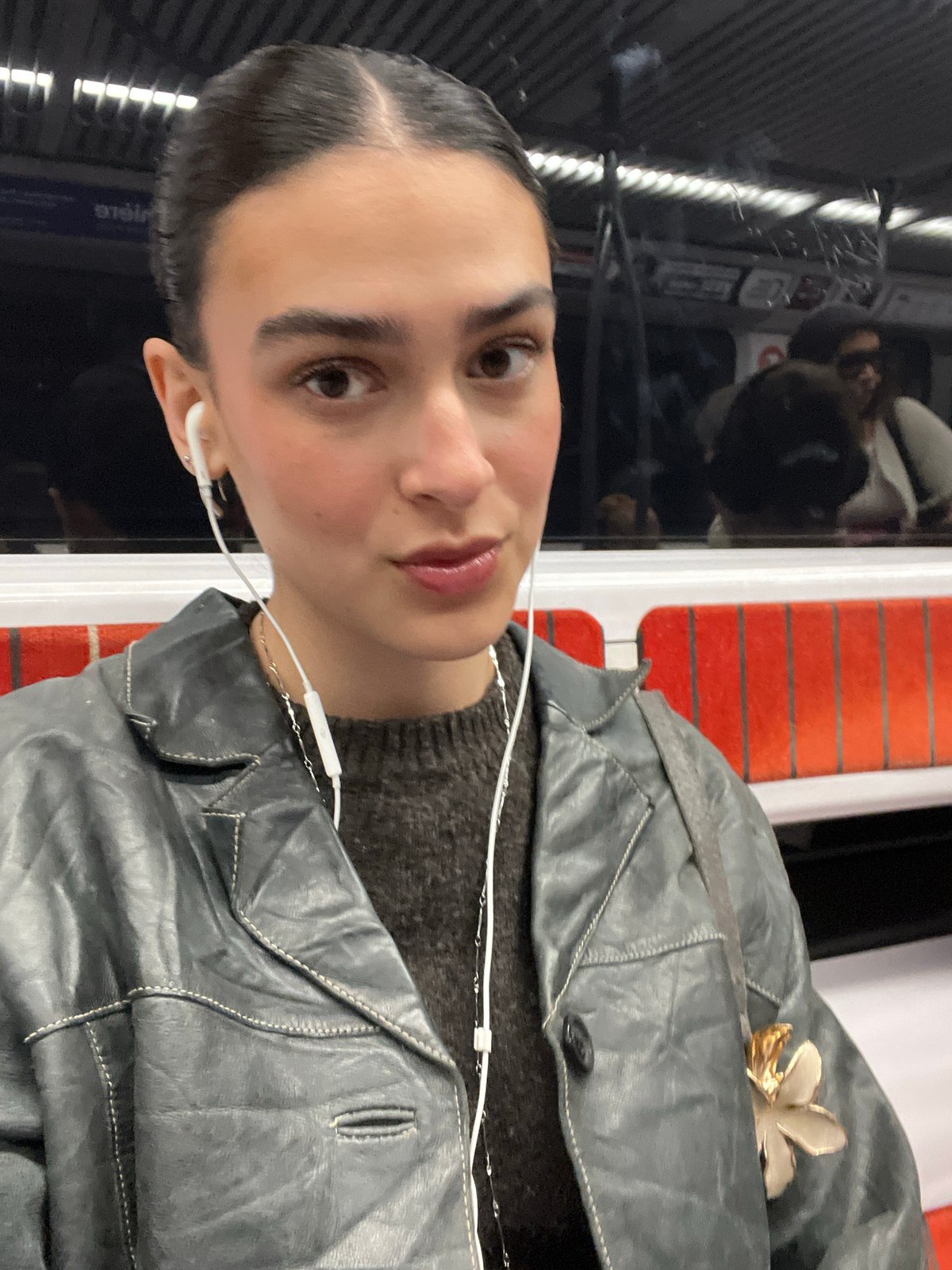 Young woman photographed on public transport