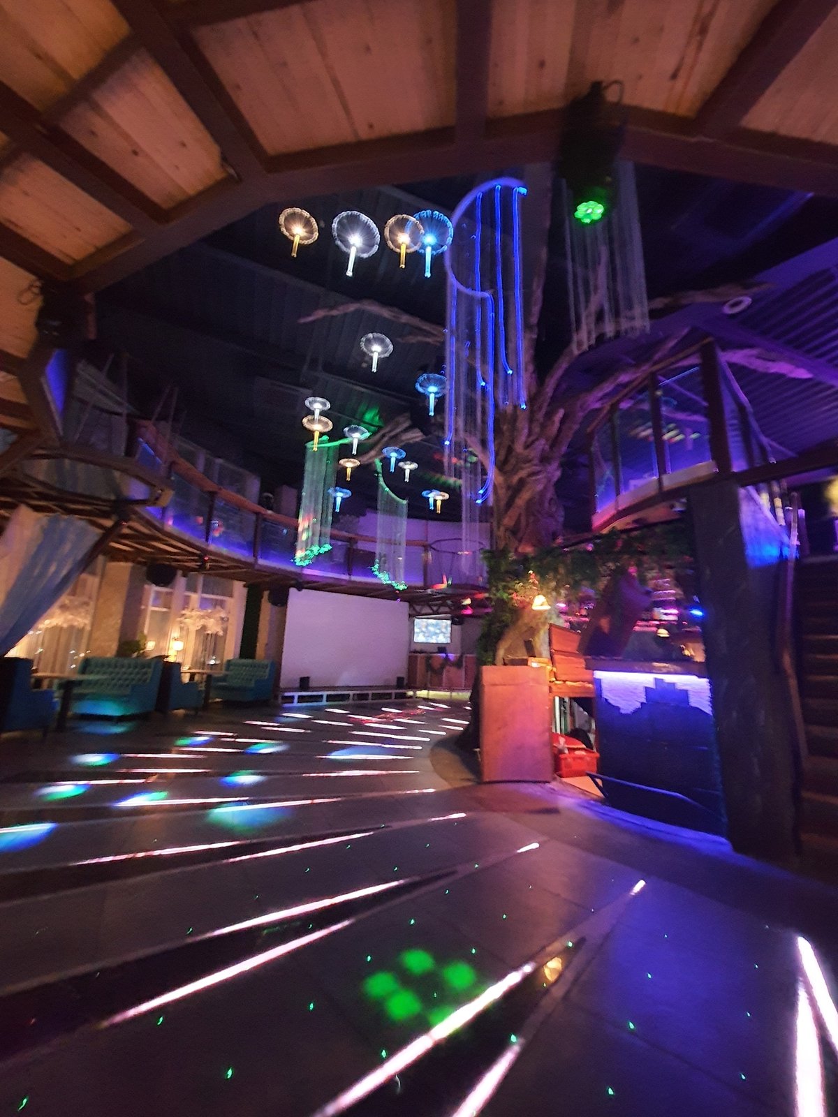 Evening scene captured at entertainment venue in Liski, Russia
