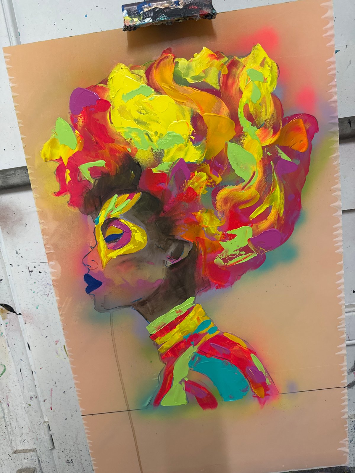 Bold, expressive paintings mixing portraiture and abstract color
