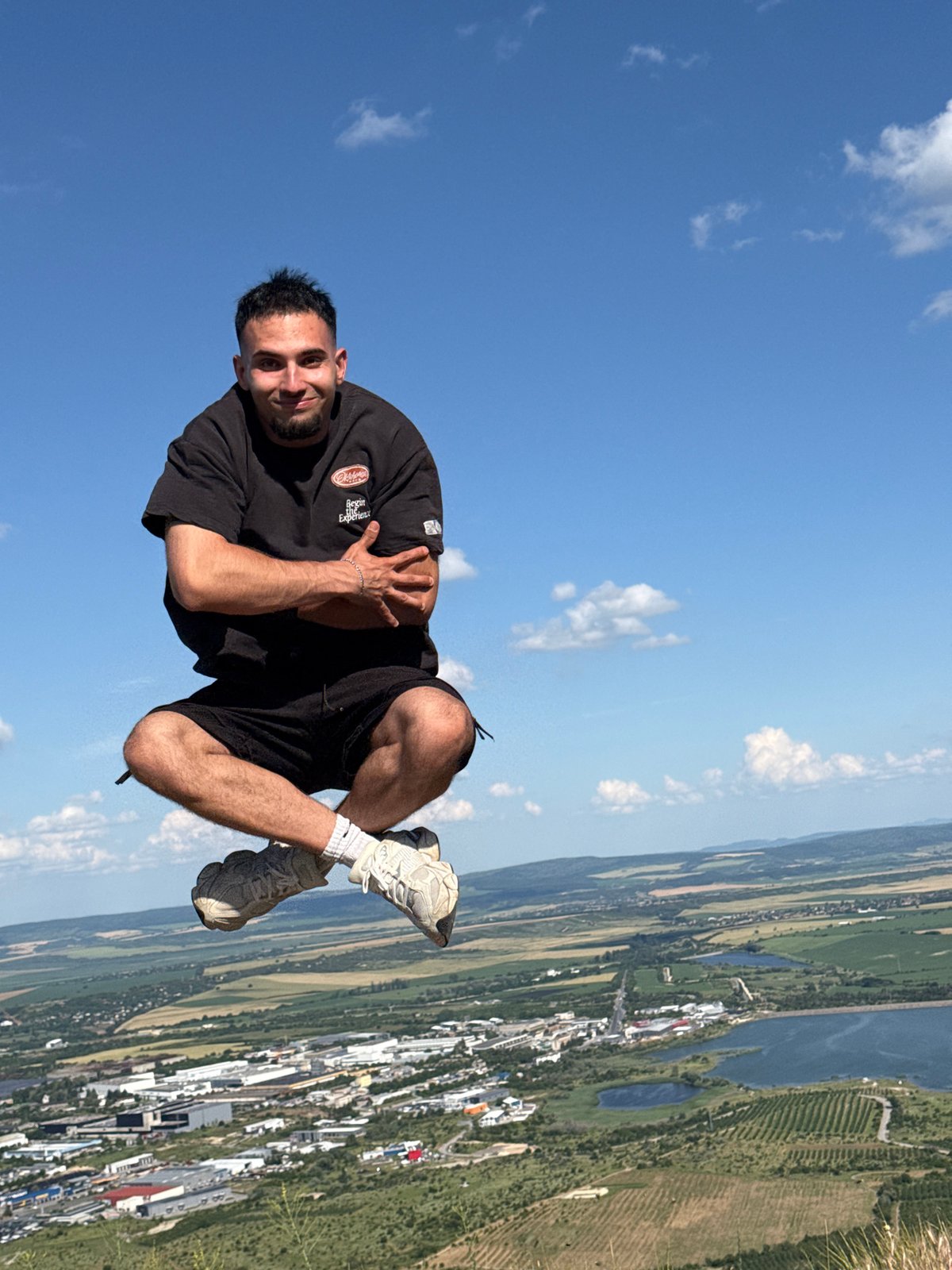 Hilltop photos and jumping poses overlooking Shumen, Bulgaria