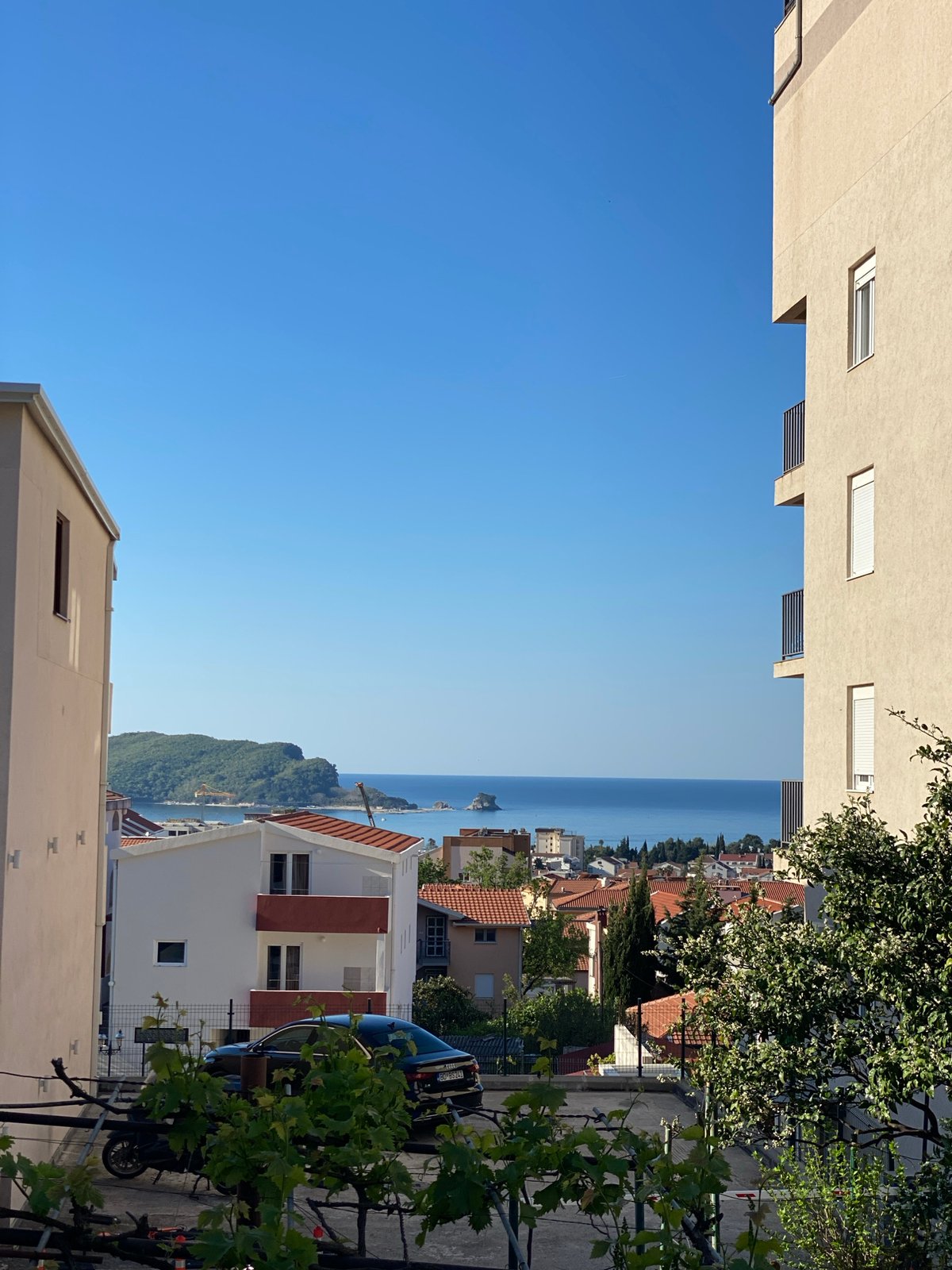 Morning view captured of Budva coastline and Adriatic Sea