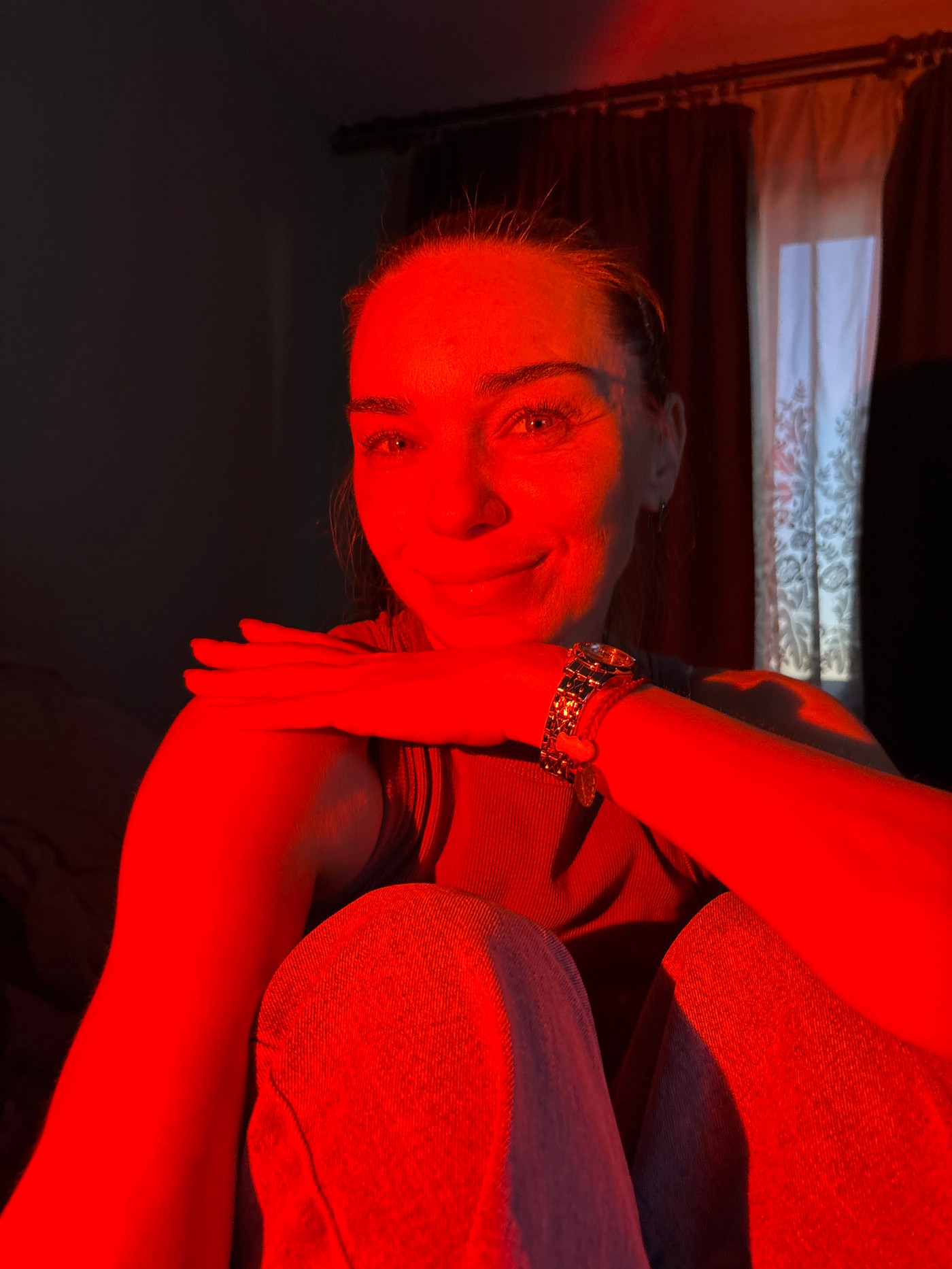 Red-lit bedroom selfies and twilight city views, Russia