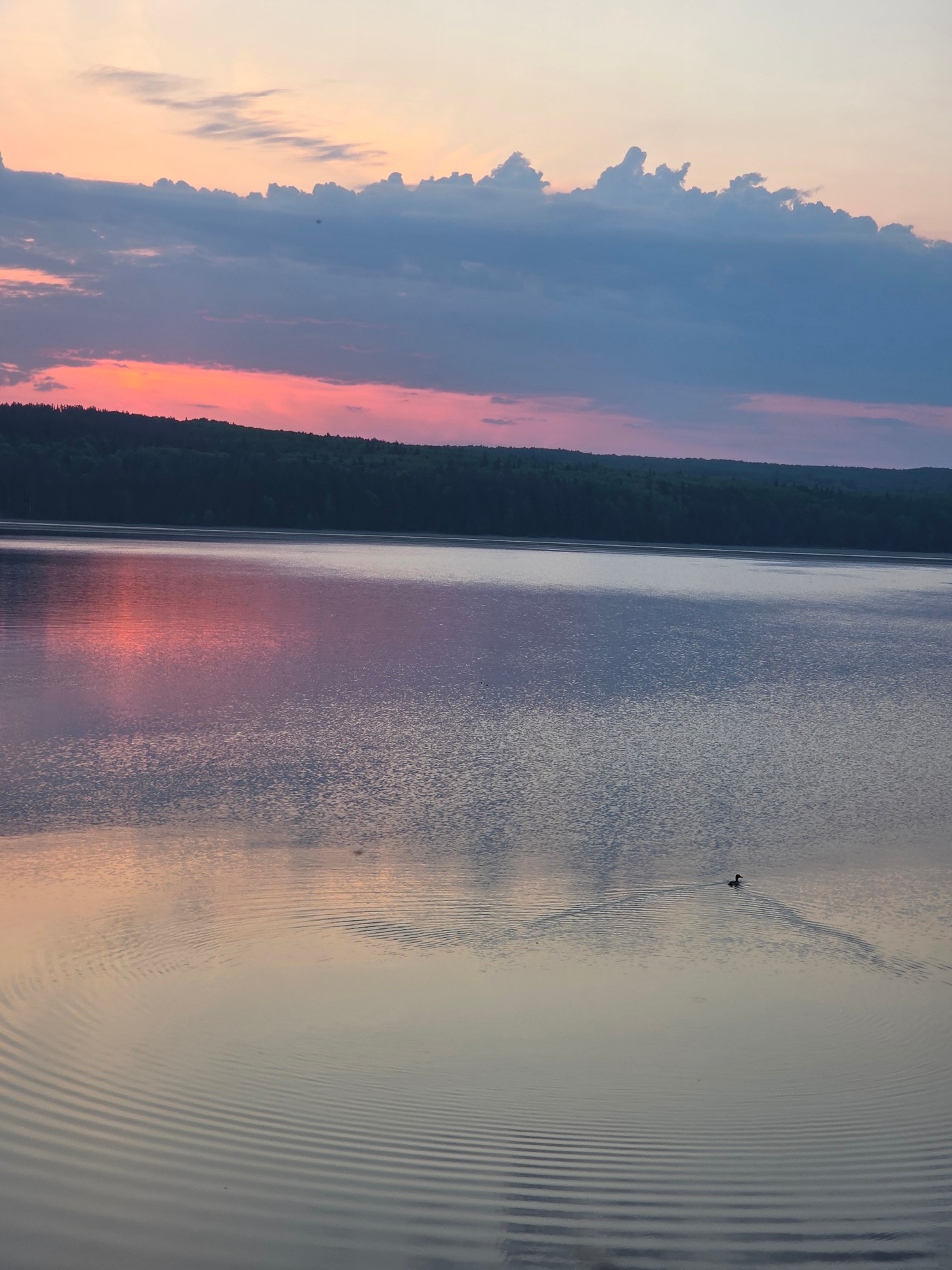 Sunset captured over serene lake in Chaikovsky, Russia