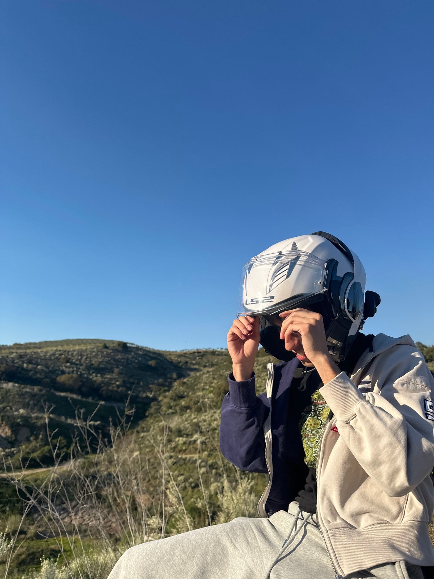 Motorcyclists pause for scenic stop near Mirandela, Portugal