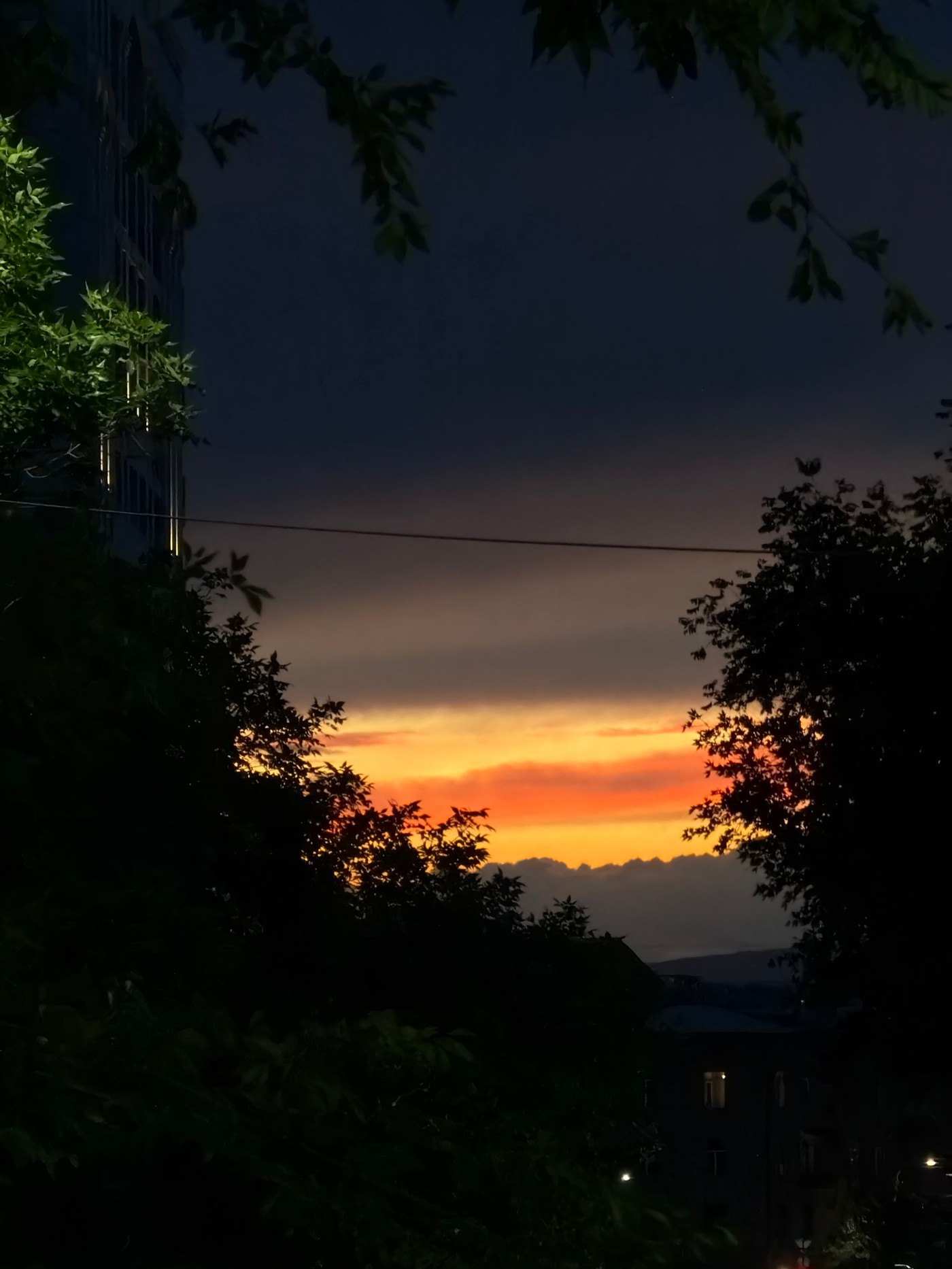 Dramatic sunset captured over Yerevan, Armenia at dusk