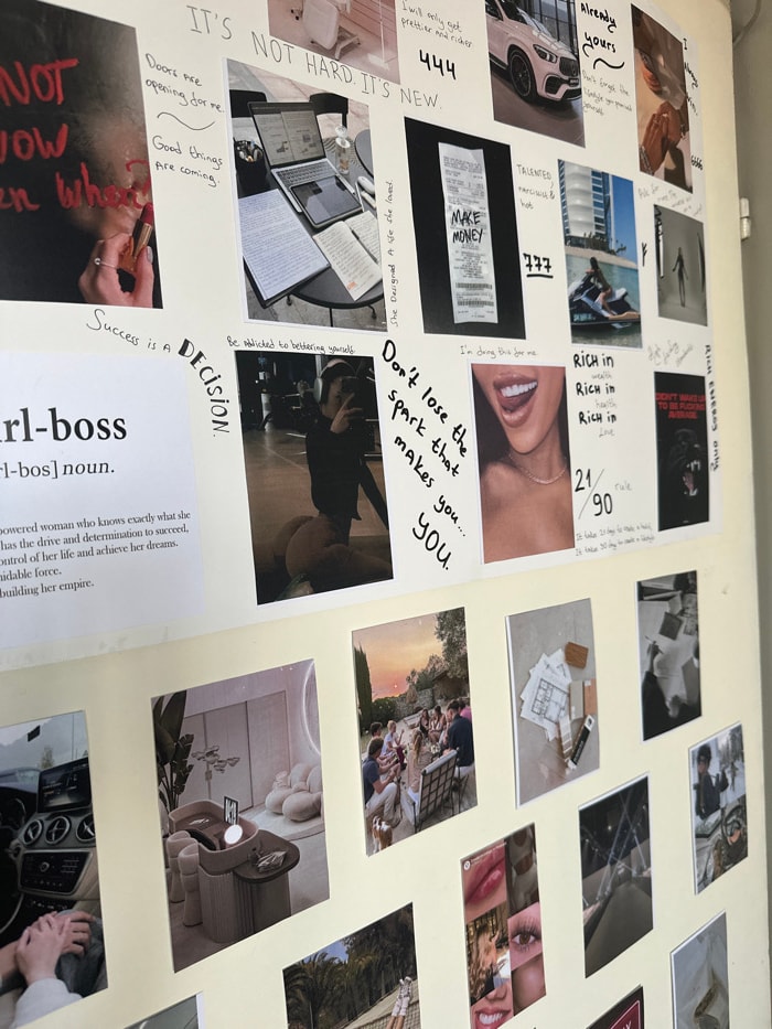 Vision board and windowsill scene documented in unknown interior location