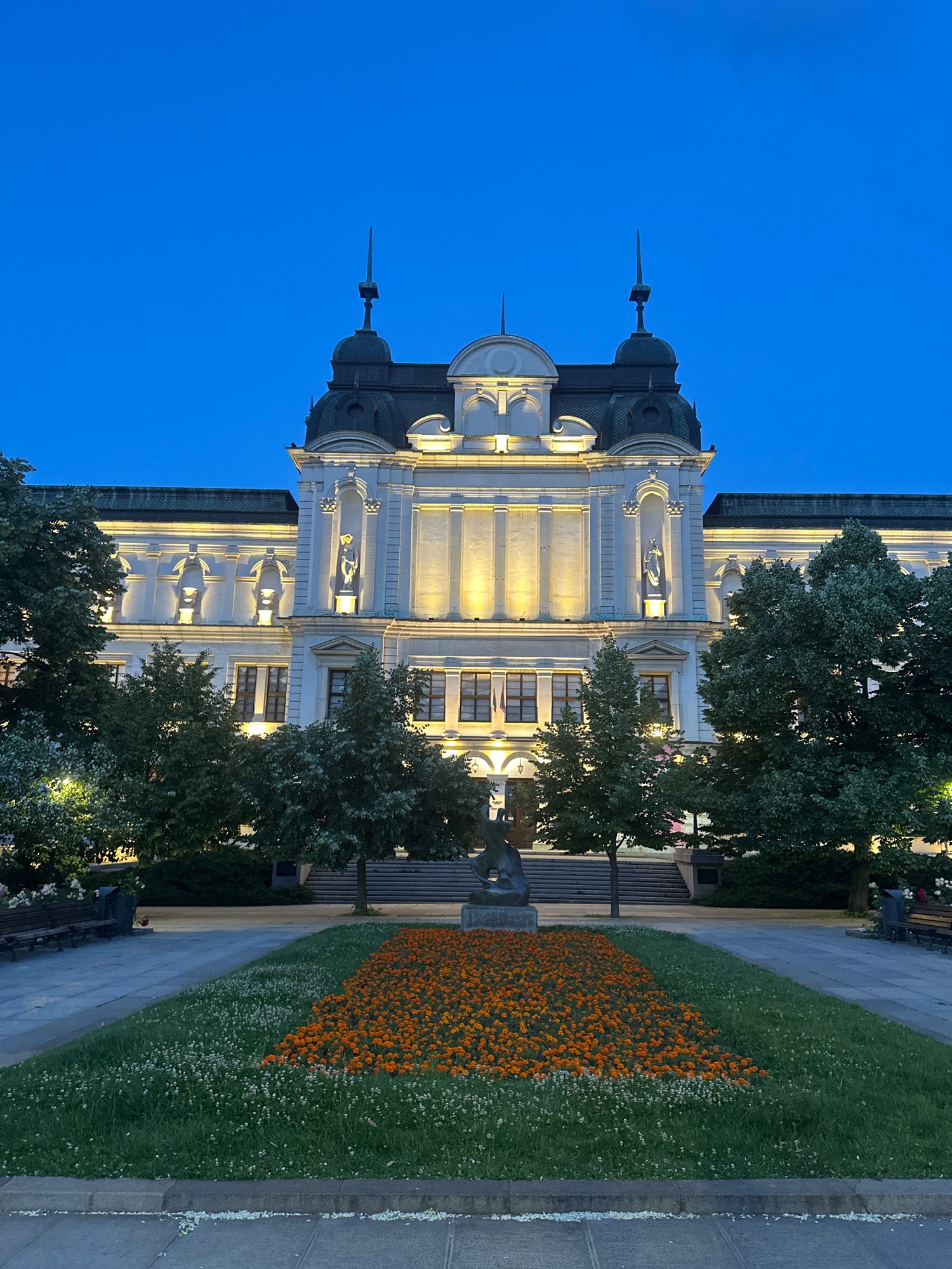 Evening scenes captured around illuminated Sofia landmarks and dining