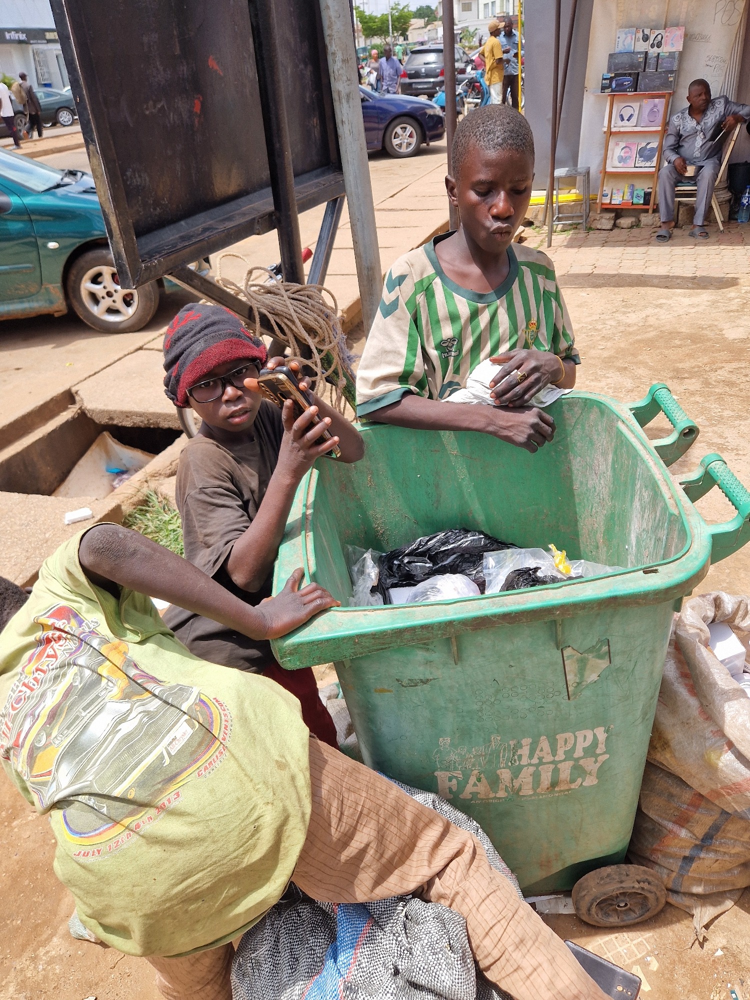 Street-level daily life in a busy urban African neighborhood