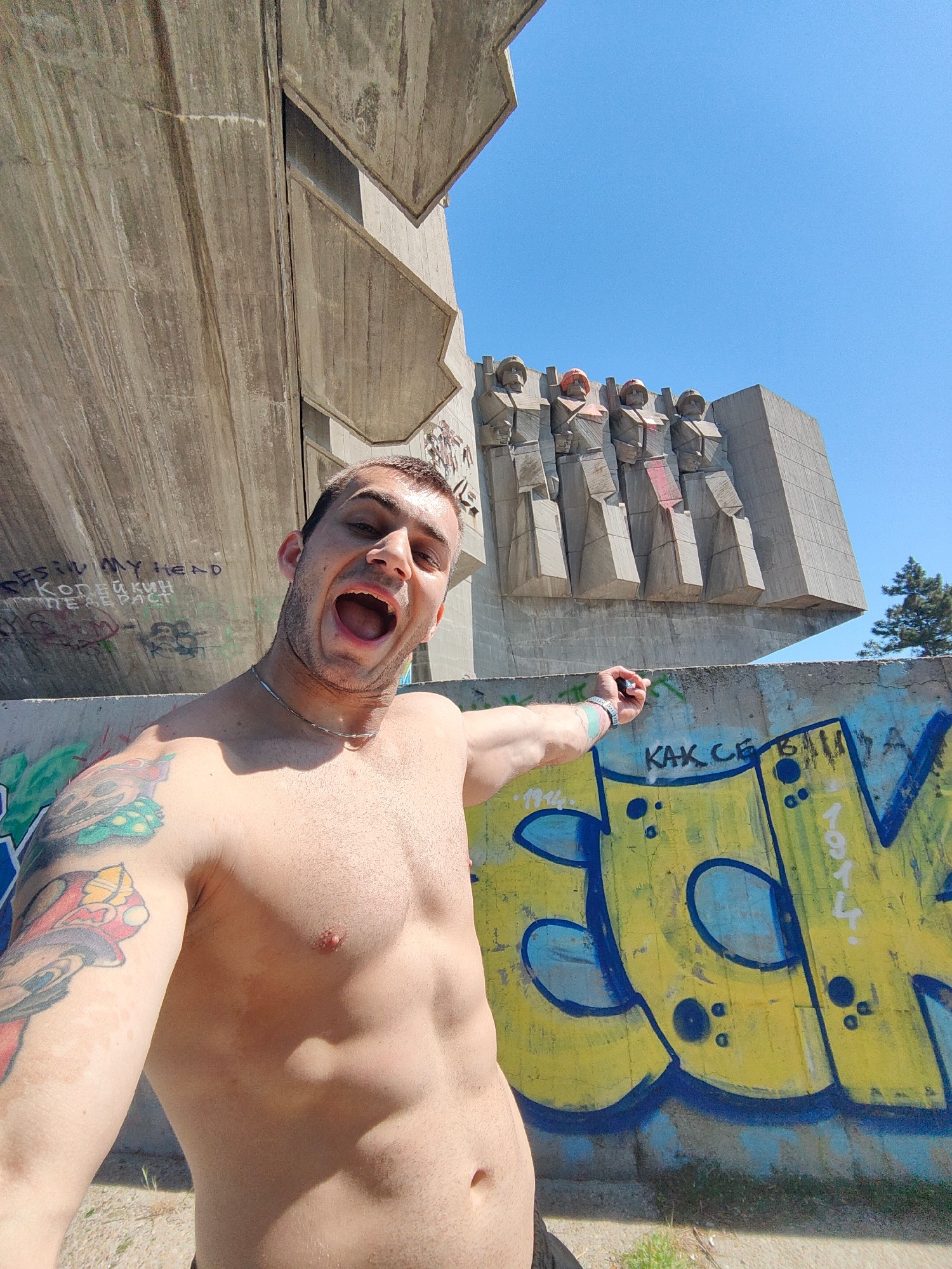 Man performs acrobatic stunts at Bulgarian war memorial