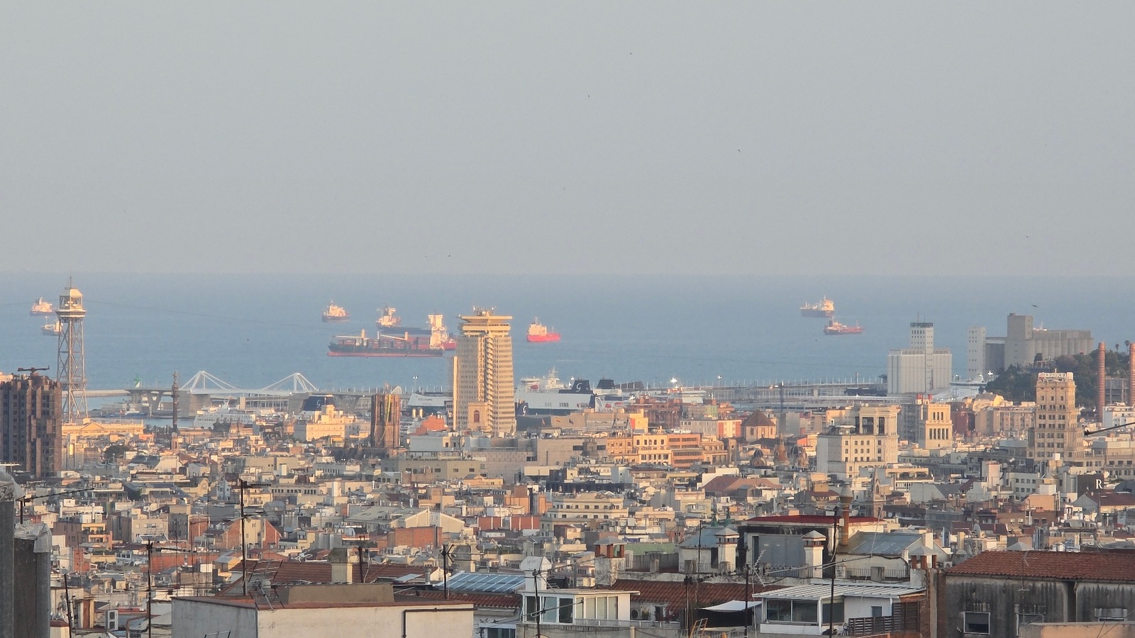 Sagrada Família spires rise over Barcelona's coastal skyline