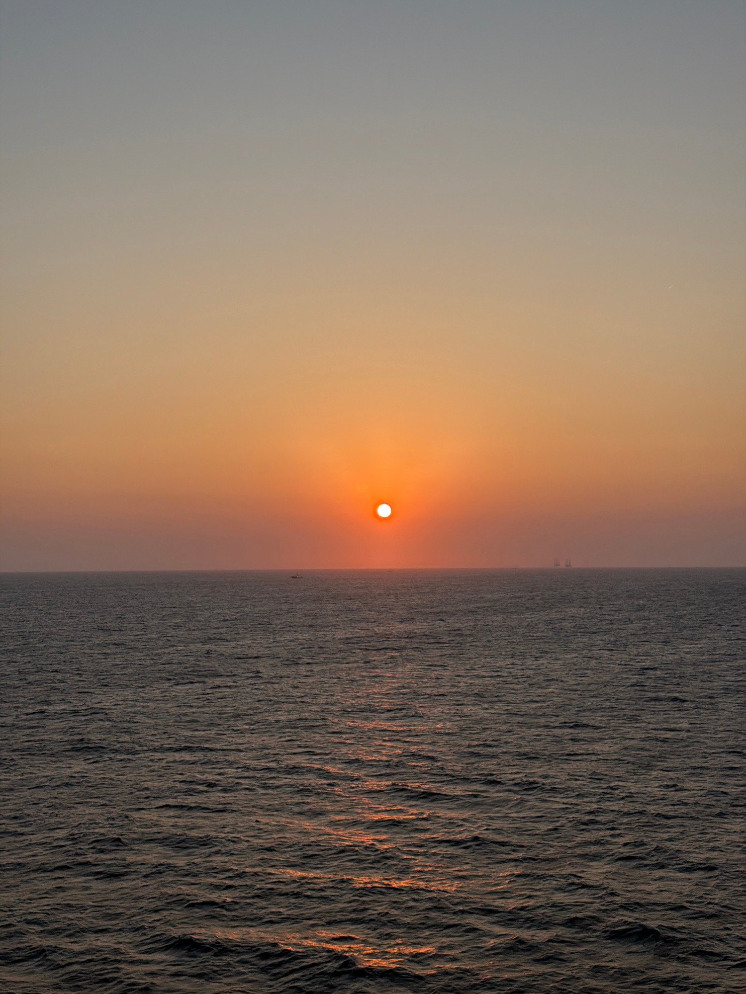 Sunrise seascape captured over Gulf waters near Louisiana