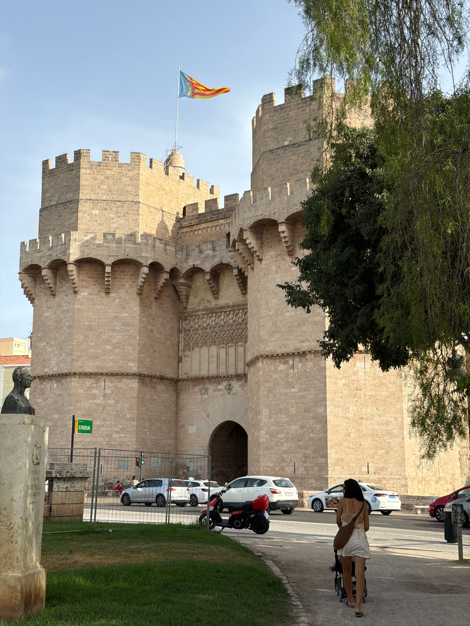 Afternoon in Valencia's historic center, plaza life and protest