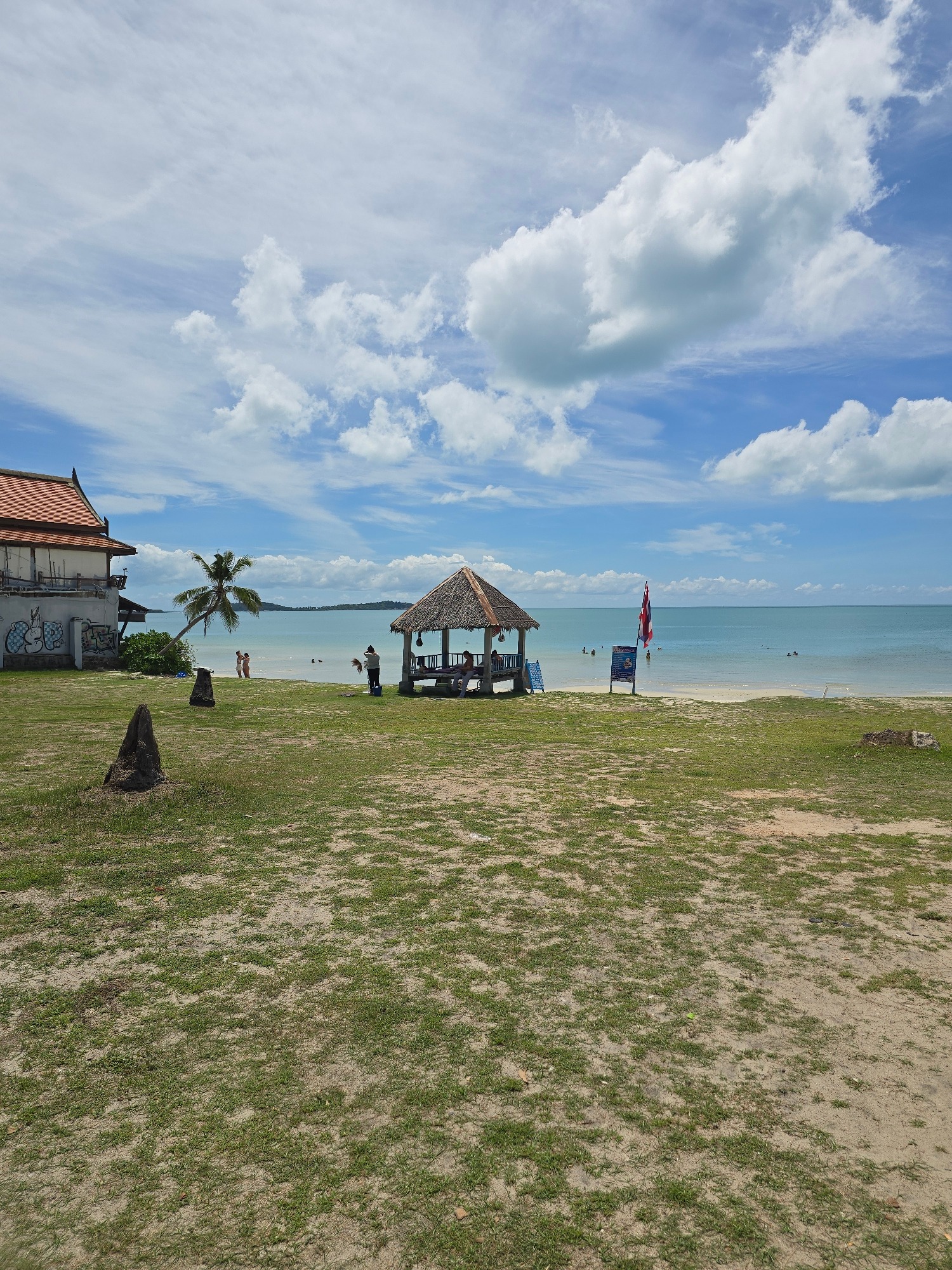 A relaxed morning along a tropical beach and its surroundings.