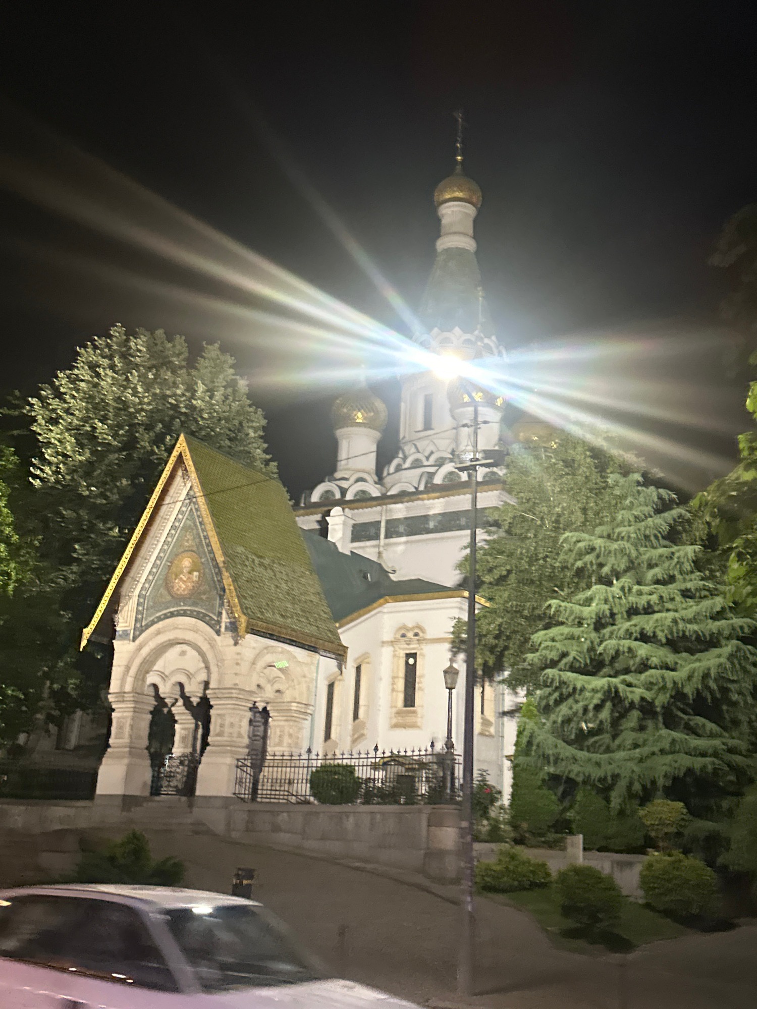 Sofia nighttime walk captures illuminated landmarks and personal moments