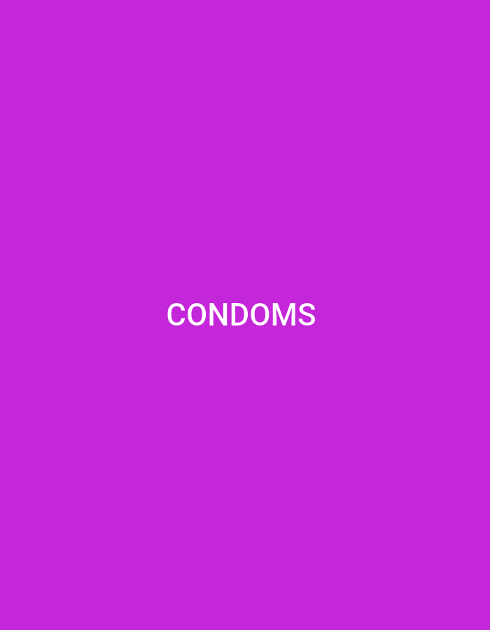 The image is a solid purple background with the word "CONDOMS" written in white text in the center. There is no discernible location in the city of Küçükçekmece, Turkey, or any other environmental or contextual details present in the image.