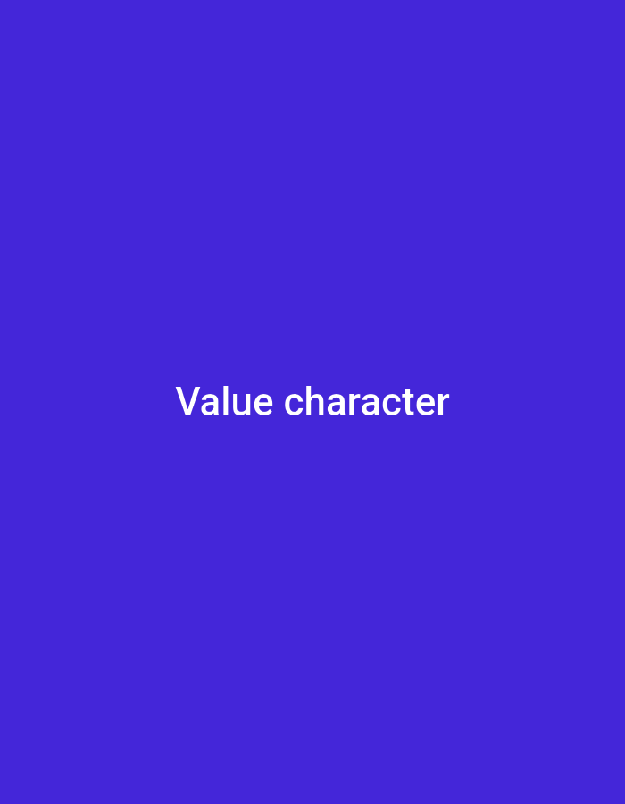 The image is a digital graphic featuring white text on a solid royal blue background. The text reads "Value character." There are no people, objects, or environmental details present in the image, and it does not depict any location in the city of Ahrara, Morocco.