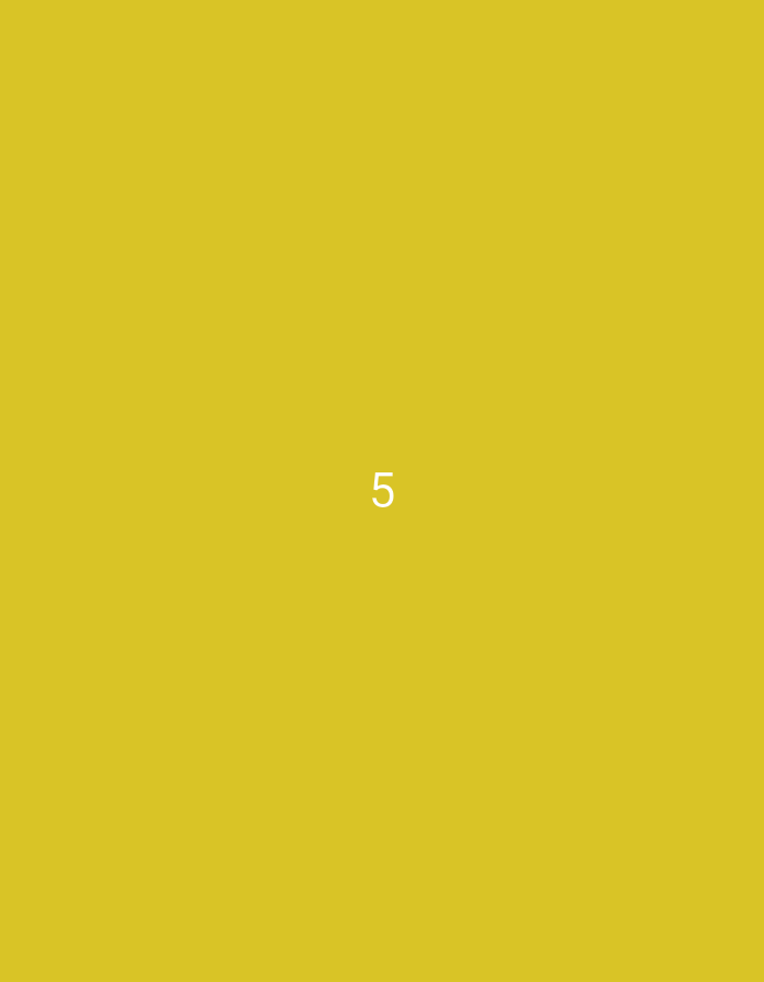 The image is a plain, solid yellow background with the number "5" centered on it in white text. There are no other discernible objects, people, or environmental details. The location is unknown.