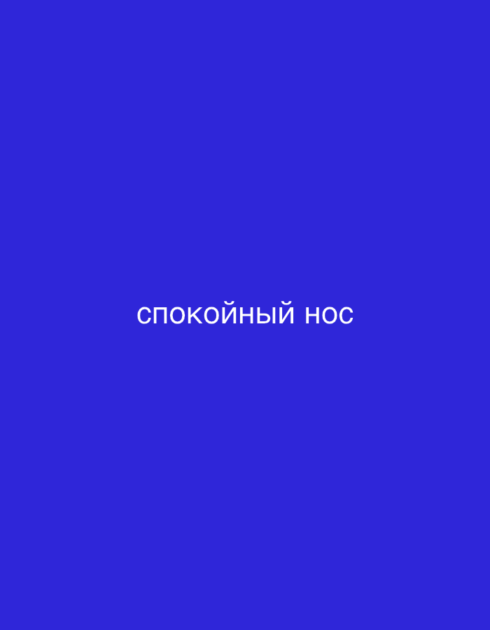 The image is a simple digital graphic with a plain blue background. Centered on the background is text in white, sans-serif font. The text reads "спокойный нос". The meaning of this phrase in Russian is "calm nose". There are no discernible subjects, objects, or scenes in the image other than the text itself. The image does not depict any activity or event, nor does it offer any details about the time of day, weather, location, or emotions. The only information present is the written text on the blue background.