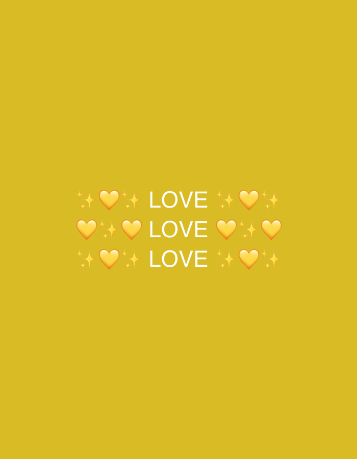 The image is a digital illustration with a solid yellow background. In the center, three rows of text and emojis are displayed. The top row consists of the word "LOVE" in white text, flanked by yellow heart emojis and sparkling star emojis on either side. The second row repeats the word "LOVE" with a similar arrangement of yellow heart and star emojis. The third row also features the word "LOVE" in white, with yellow heart and star emojis. The overall design is simple and graphic, with no discernible location in Tbilisi, Georgia.