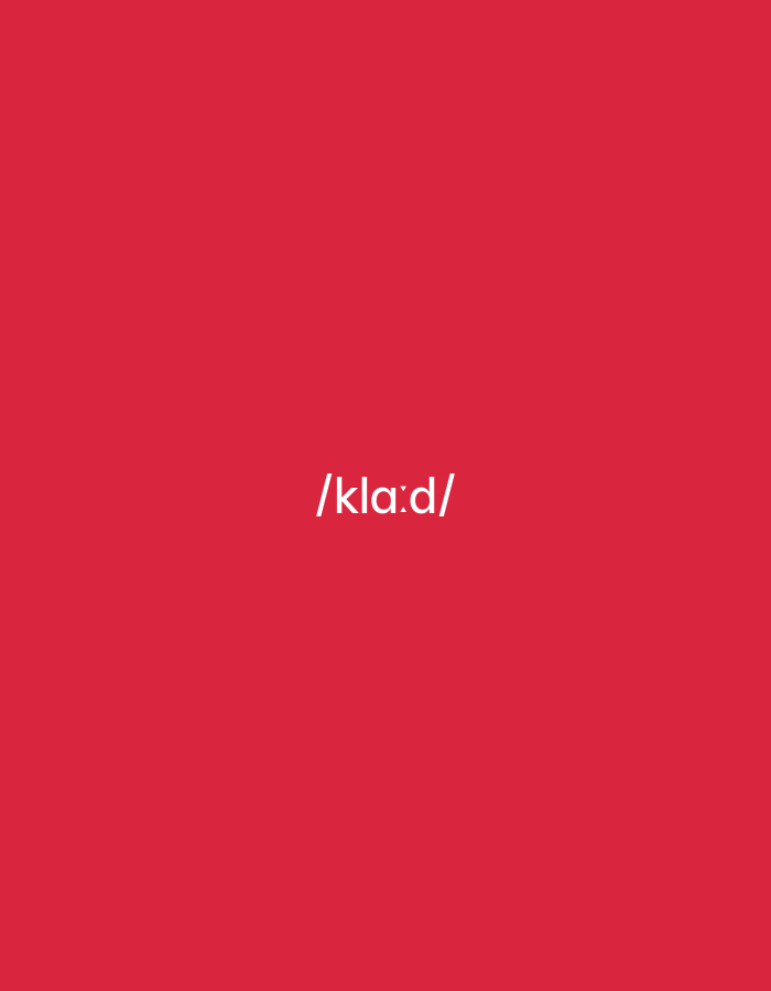 The image is a simple, minimalist design featuring white text on a solid red background. The text reads "/kla:d/" in a clean, sans-serif font, centered both horizontally and vertically within the frame. There is no other discernible content or context. The image's origin in Shelekhov, Russia, is not visually represented within the image itself.