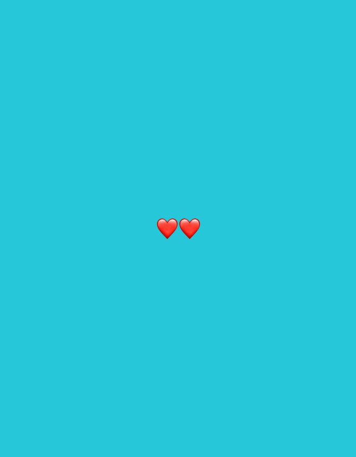 Two red heart emojis are centered on a bright cyan background.