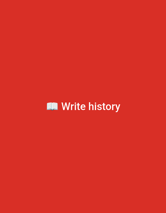 The image is a solid red background with white text that reads "Write history" and an emoji of an open book. There are no people, objects, or environmental details visible in the image. Therefore, it is impossible to provide any information about its location in Safi, Morocco, or any other details about the scene.