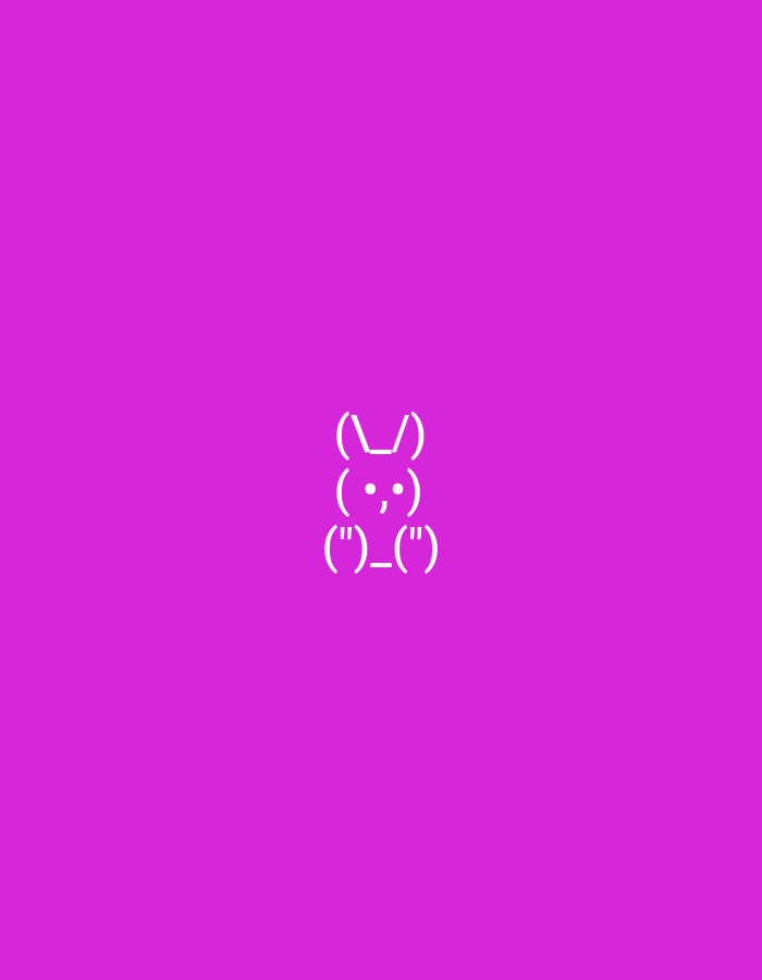 A white ASCII art rabbit is centered against a solid magenta background. The rabbit's ears are formed by parentheses and a forward slash. Its eyes are represented by two periods, and its mouth is a hyphen. Its paws are depicted by parentheses. The image does not contain any information about the city of Balakovo, Russia.
