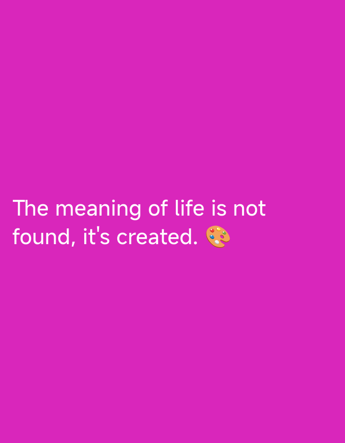 The image displays text on a solid pink background. The text reads: "The meaning of life is not found, it's created." Next to the word "created" is an emoji of an artist's palette. There is no visible information or context within the image to associate it with Brakpan, South Africa.