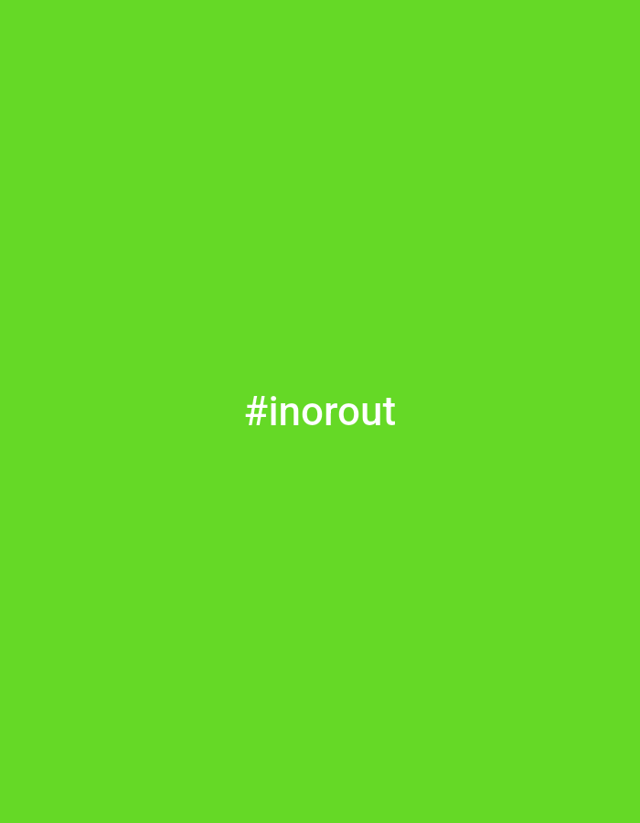 The image is a solid bright green background with white text in the center that reads "#inoreout". There is no discernible urban environment or location information visible.