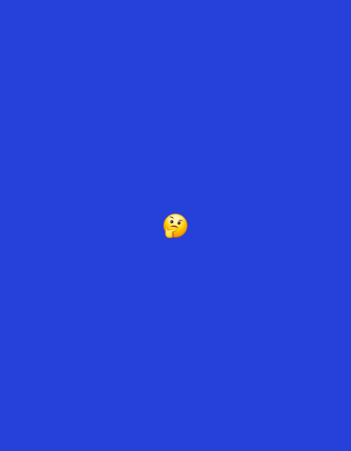 A thinking face emoji is centered on a solid blue background. The emoji is yellow with its hand on its chin and a questioning expression.