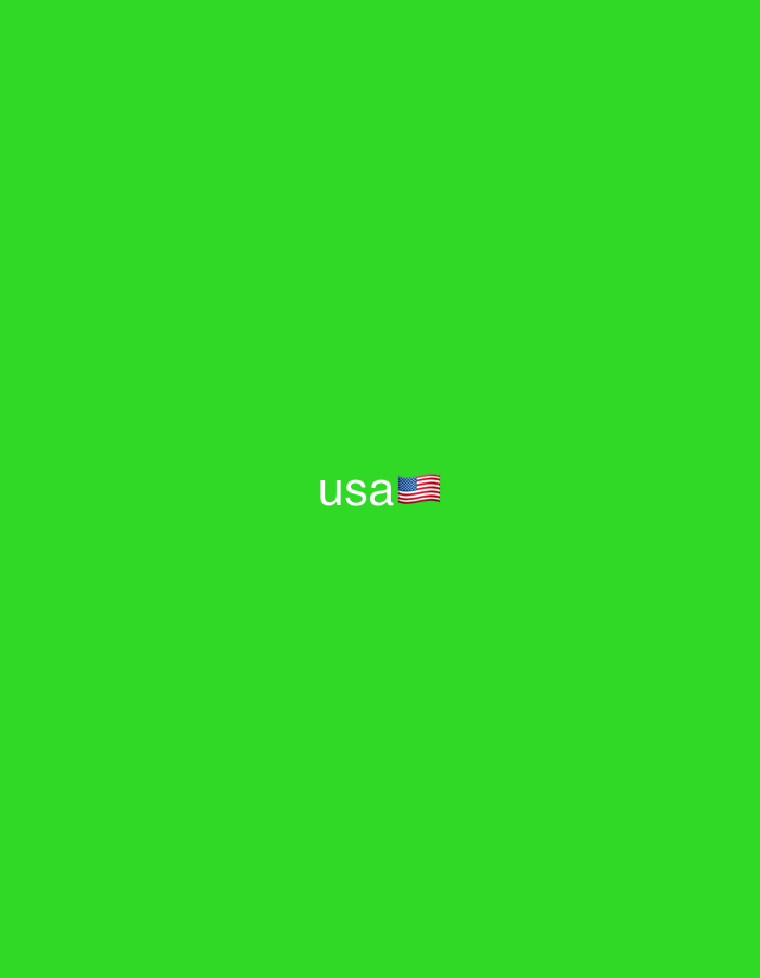 The image is a solid bright green background with the word "usa" and a small American flag emoji centered horizontally and located in the lower central portion of the frame. There are no identifiable people, objects, actions, or interactions. The scene does not contain any elements that would allow for the identification of a location in the city of Dnipro, Ukraine.