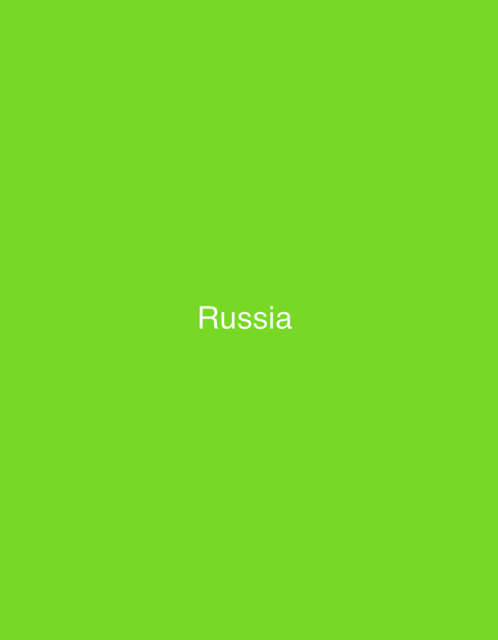 This media file is a simple, solid bright green image with the word "Russia" written in white text in the center. There are no people, objects, or scenes depicted. The text is the only element of interest. The background is a uniform green, suggesting a digital or graphic design element rather than a photograph of a real-world scene. The word "Russia" is capitalized and appears to be in a sans-serif font. There are no other visual cues to suggest a specific time of day, weather, or location, other than the text itself. The overall impression is one of minimalism and directness.