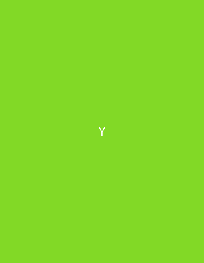 The image is a solid lime green background with a white letter "Y" centered horizontally and located in the lower half of the image.