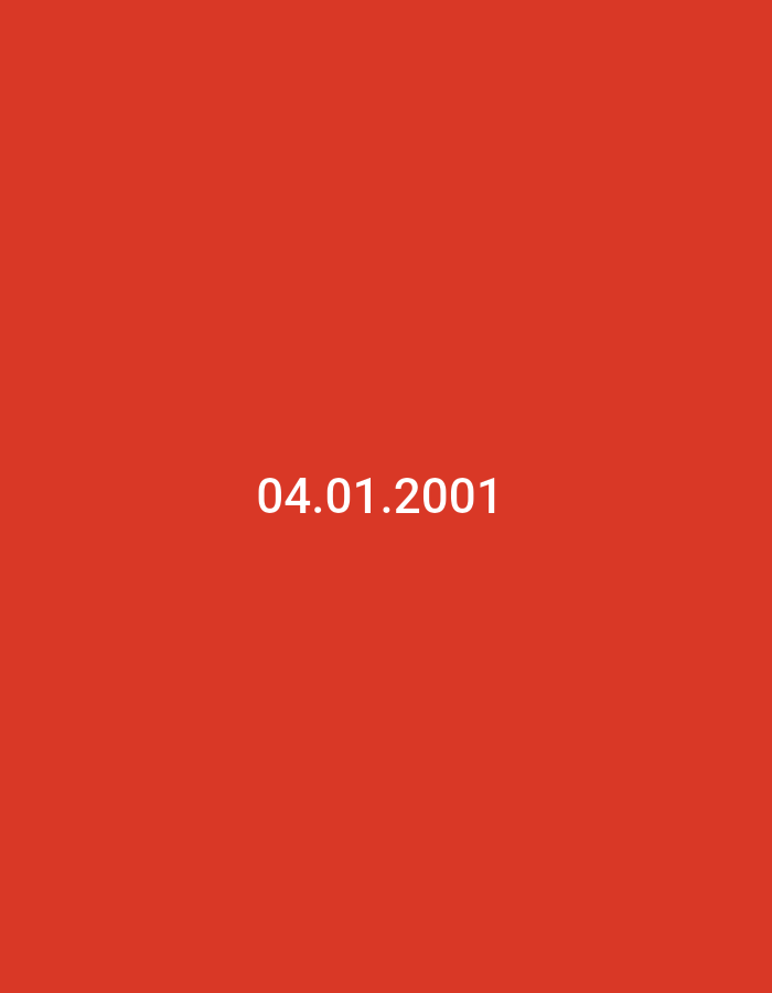 The image is a plain, solid red background with white text in the center that reads "04.01.2001". There is no discernible city, location in Küçükçekmece, Turkey, people, subjects, objects, actions, or interactions visible in this image.