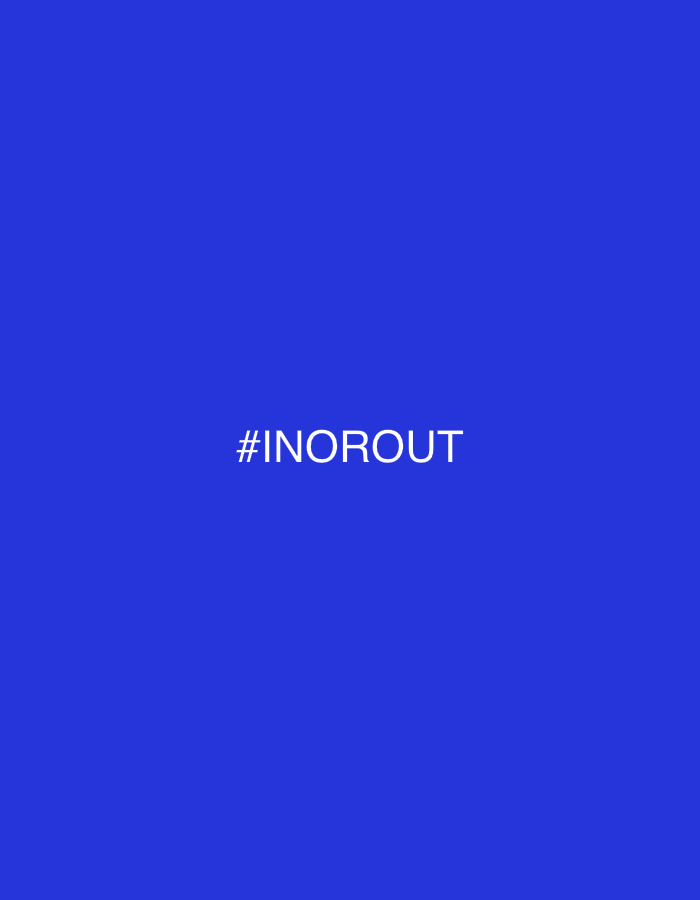 The image is a solid blue background with white text centered in the middle that reads "#INOROUT". There is no information about Flachau, Austria in the image.